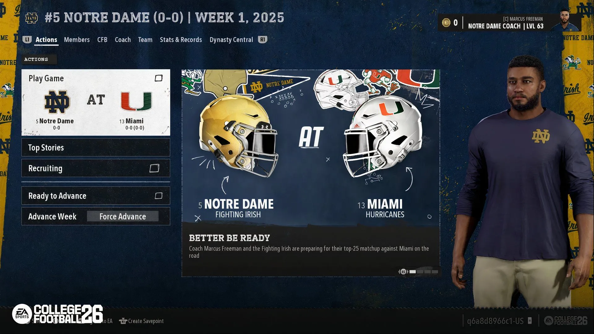 Huấn luyện viên Marcus Freeman của Notre Dame trong một trận đấu