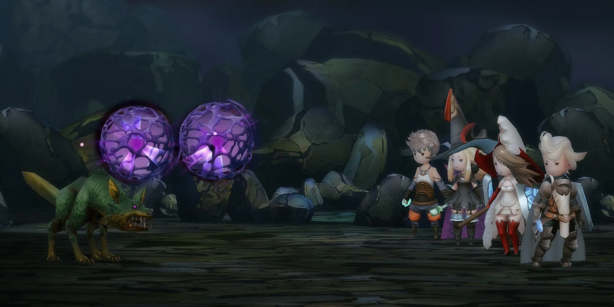 Khung cảnh bắt đầu một trận chiến ngẫu nhiên trong Bravely Default Flying Fairy HD Remaster