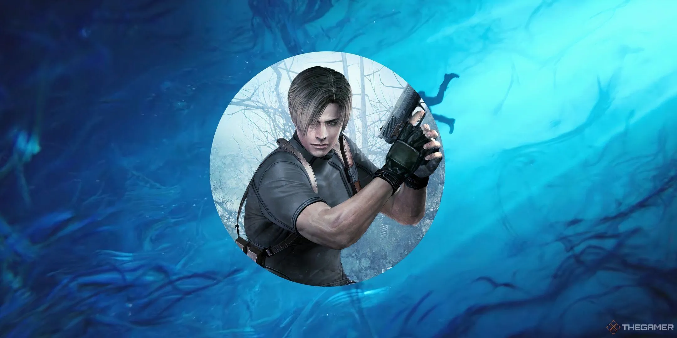Leon Kennedy từ Resident Evil đứng trước cảnh biển, gợi ý về sự thay đổi thể loại trong quá trình phát triển game.