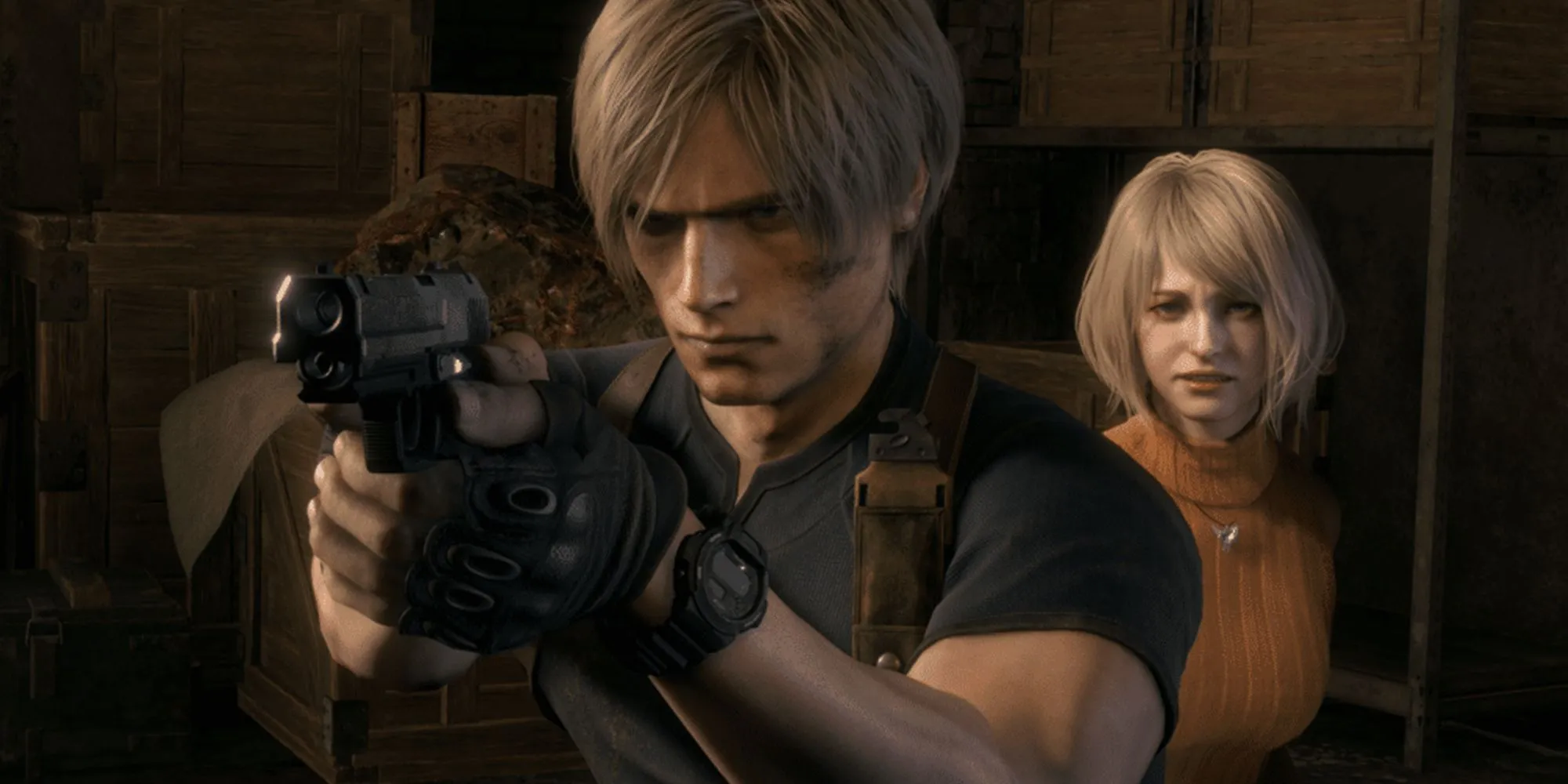 Leon Kennedy và Ashley Graham trong game Resident Evil 4, minh họa cho sự trung thành của phim mới với thương hiệu game