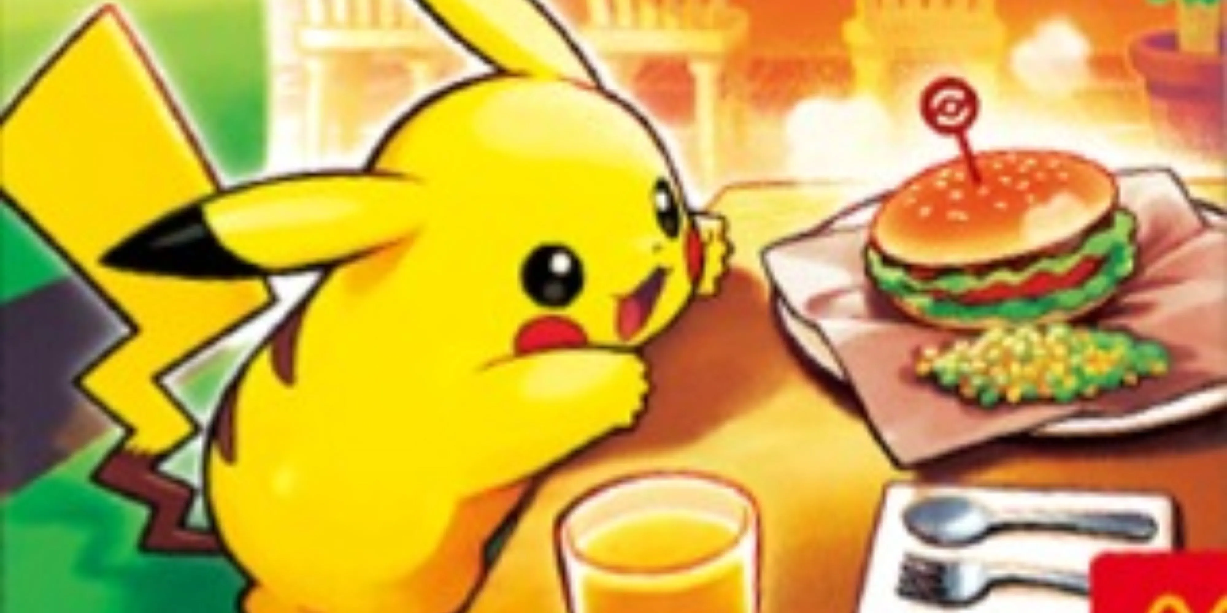 Minh họa thẻ bài Pikachu promo mới từ McDonald's Nhật Bản, thể hiện Pikachu và burger