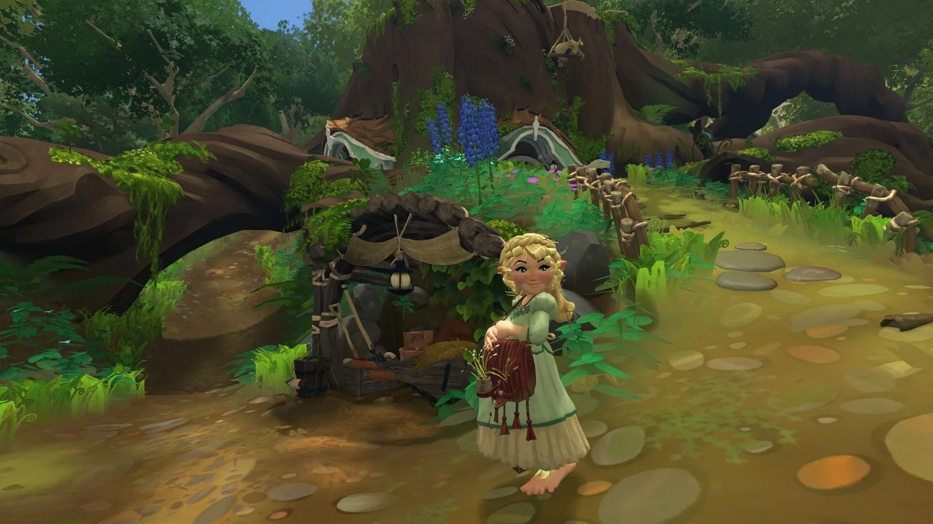 Một Hobbit đang chuẩn bị bữa ăn trong căn bếp ấm áp, minh họa hoạt động nấu nướng trong Tales of the Shire.