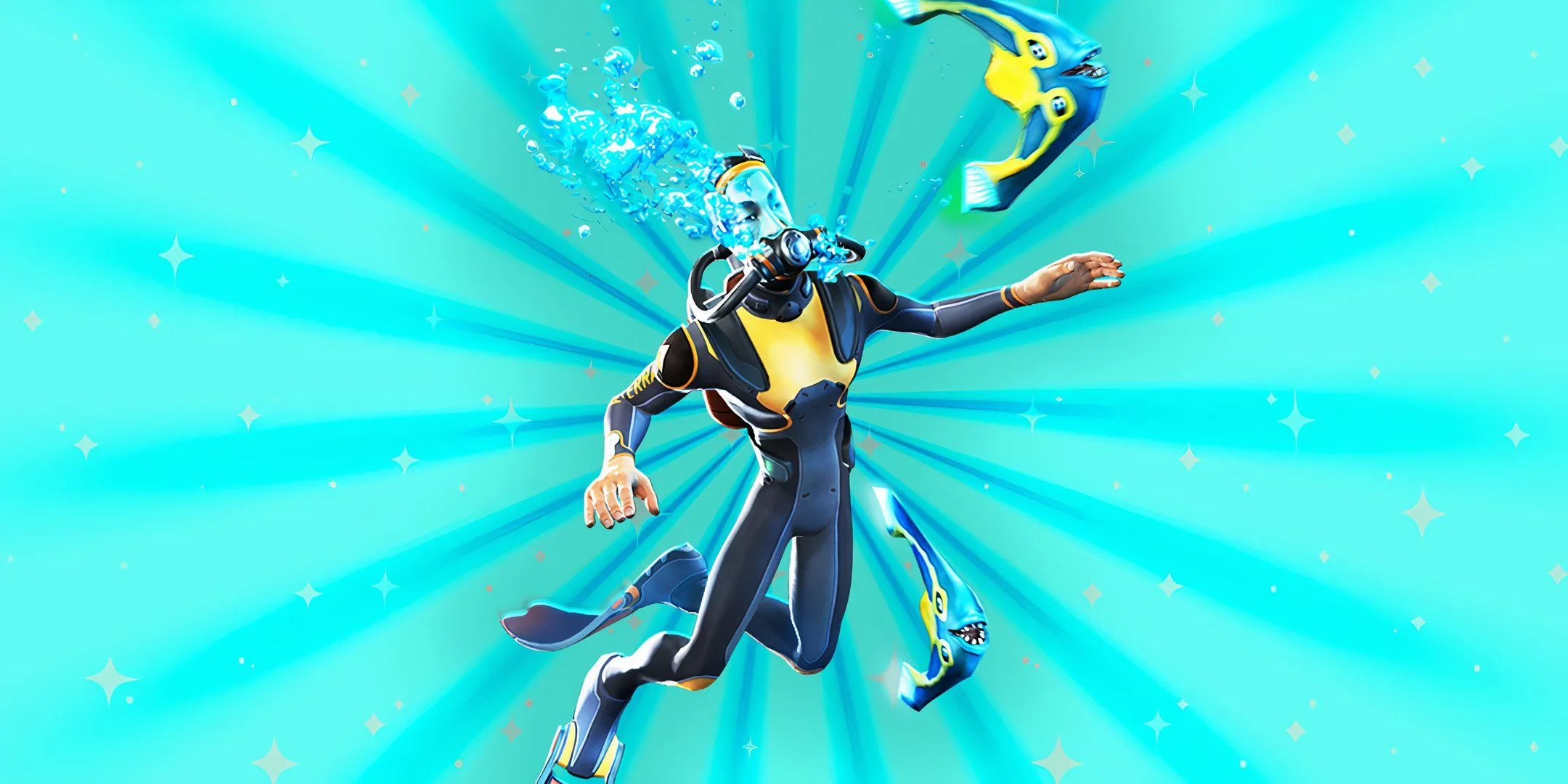 Một thợ lặn Subnautica nổi bật trên nền xanh đại dương.