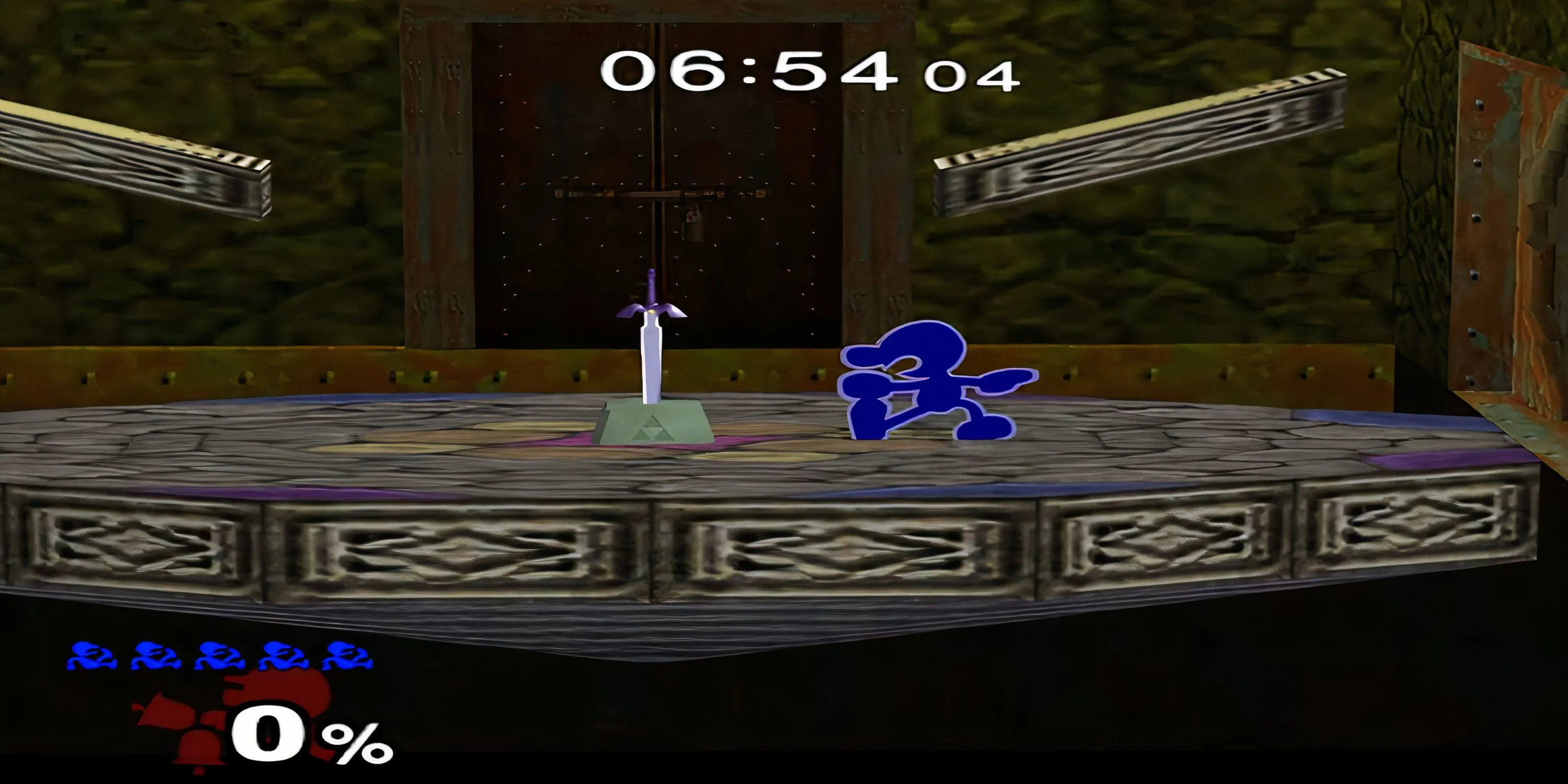 Mr. Game &amp; Watch tiếp cận Thanh Kiếm Chủ trong chế độ Adventure đầy thử thách của Super Smash Bros. Melee.