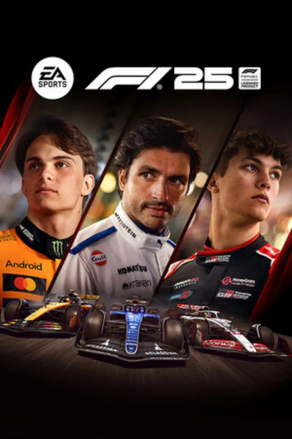 Nhiều ảnh bìa game F1 25 được sắp xếp thành một hàng ngang