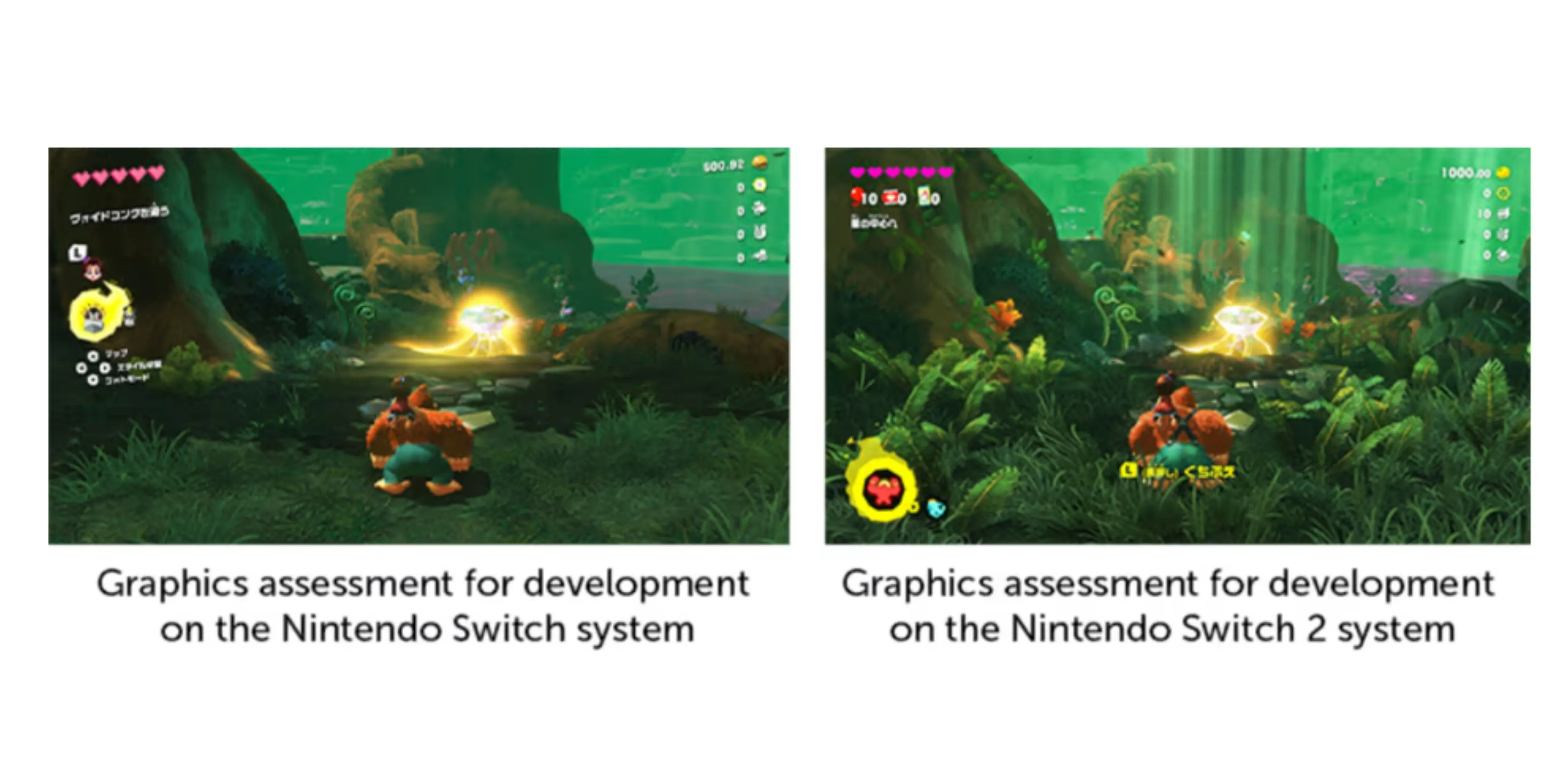 So sánh đồ họa Donkey Kong Bananza trên Nintendo Switch cũ và Nintendo Switch 2, cho thấy sự khác biệt rõ rệt về chi tiết môi trường.