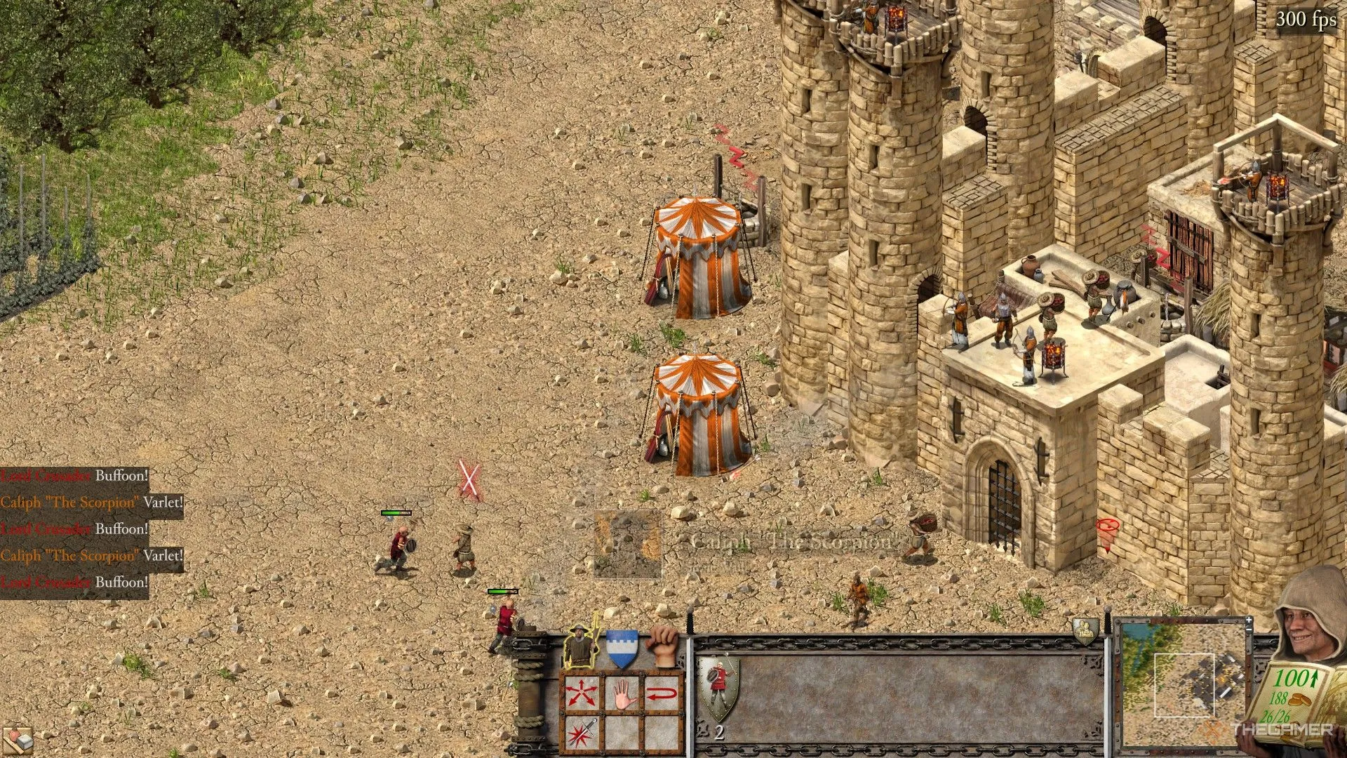Trại công thành bên ngoài lâu đài được phòng thủ kiên cố trong Stronghold Crusader.