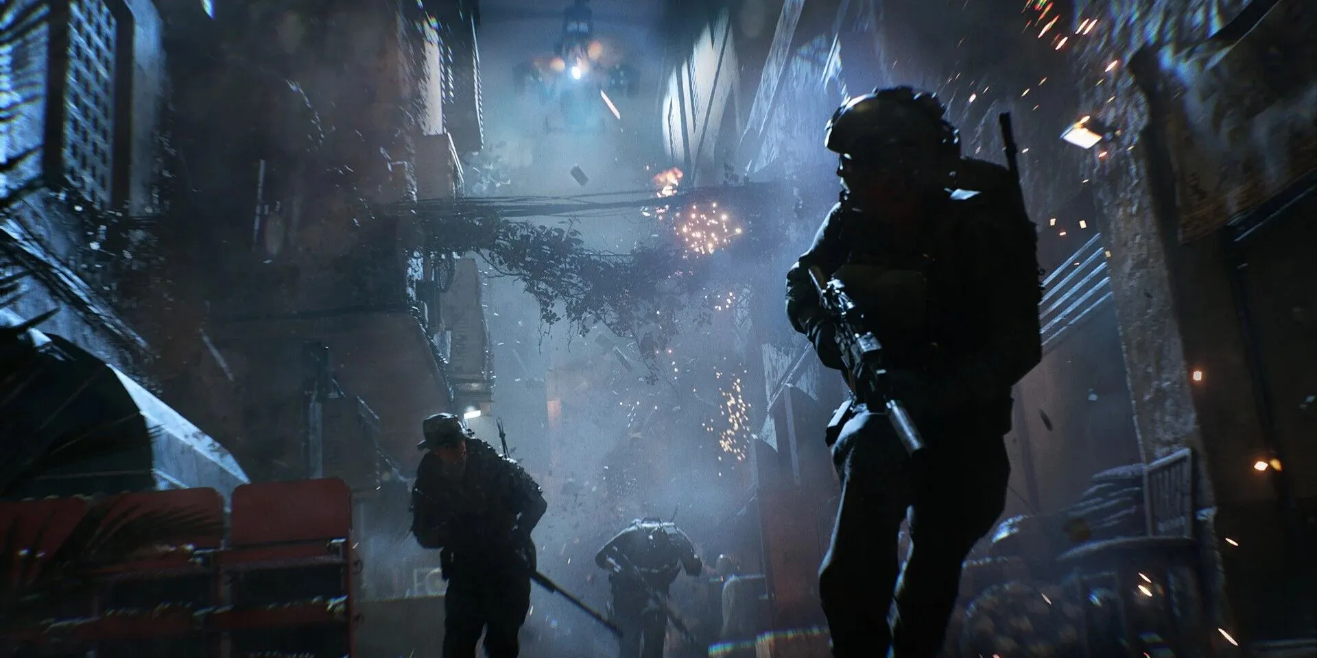 Bối cảnh đồ họa sắc nét của Battlefield 6, làm nổi bật chi tiết môi trường chiến đấu và hiệu ứng ánh sáng động.