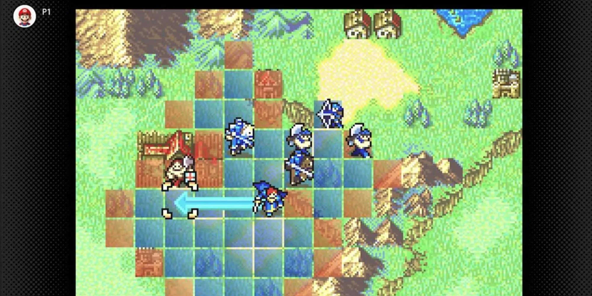 Các đơn vị quân đang di chuyển chiến thuật trên bản đồ trong Fire Emblem: The Blazing Blade (Fire Emblem Tây tiến).