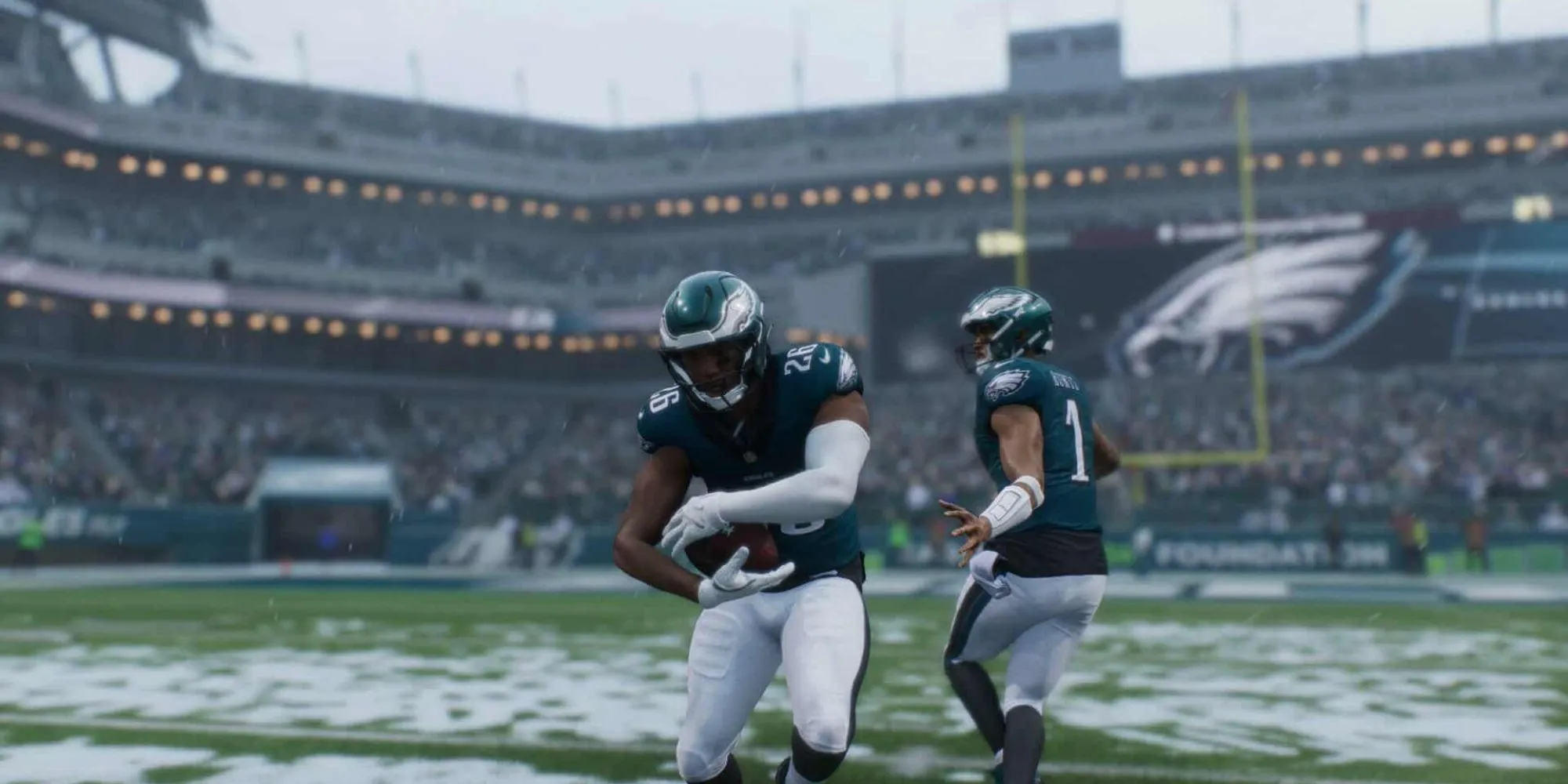 Cận cảnh cầu thủ Philadelphia Eagles trong Madden NFL 26, minh họa chất lượng đồ họa game trên Switch 2