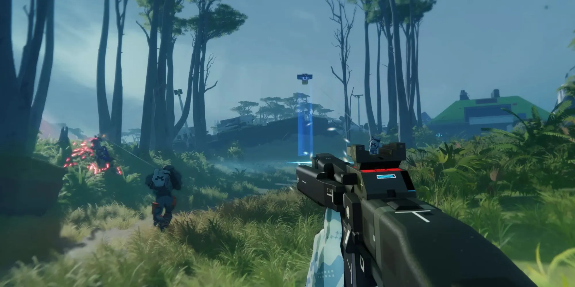 Cảnh gameplay chi tiết từ tựa game Marathon của Bungie, thể hiện đồ họa và giao diện người dùng.