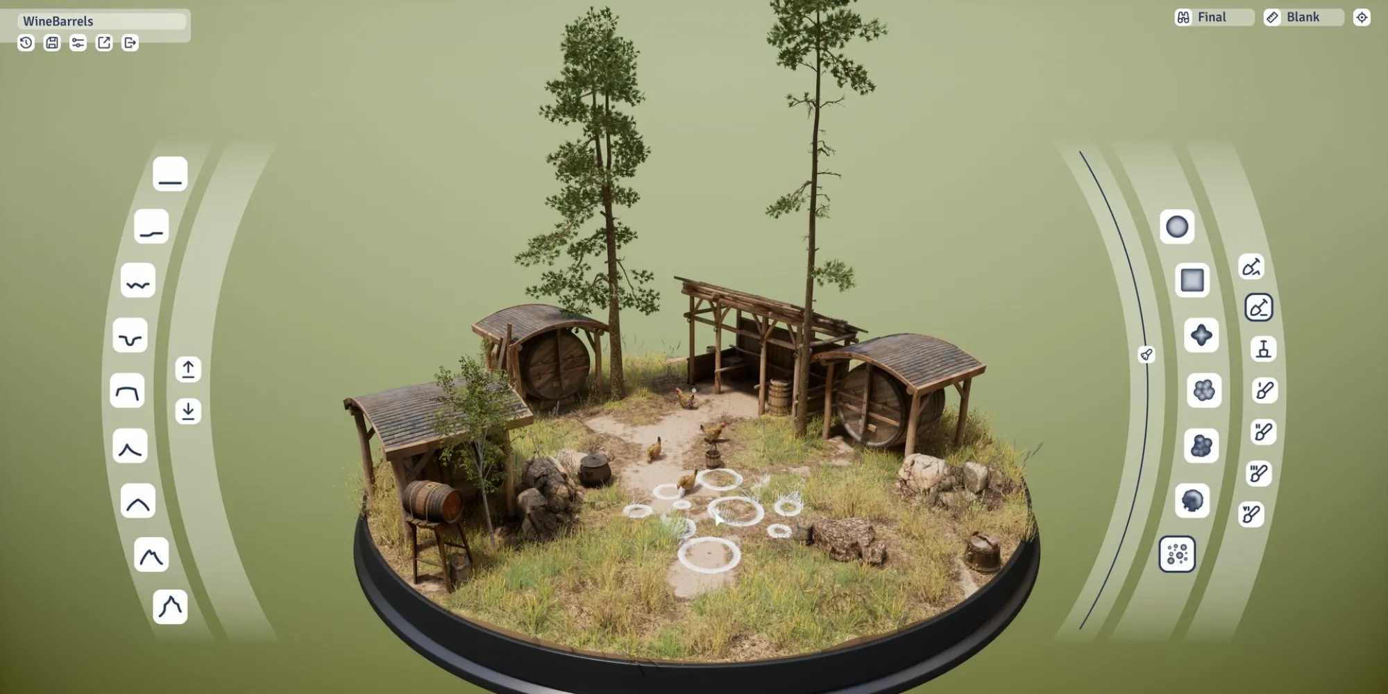 Cảnh quan xây dựng diorama trong game indie Outside The Blocks