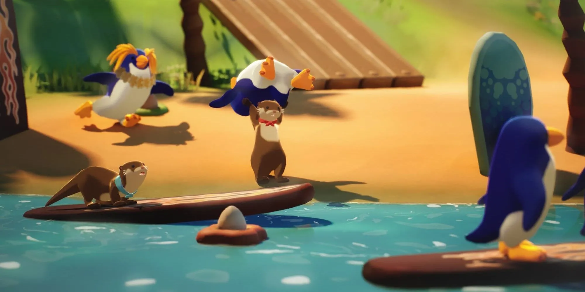 Con rái cá tinh nghịch ném chim cánh cụt trong That One Otter Game, tựa game phiêu lưu co-op vui nhộn
