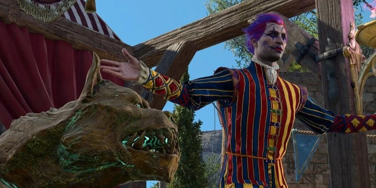 Dribbles the Clown, bị phân thành nhiều mảnh, trong một cảnh của Baldur's Gate 3
