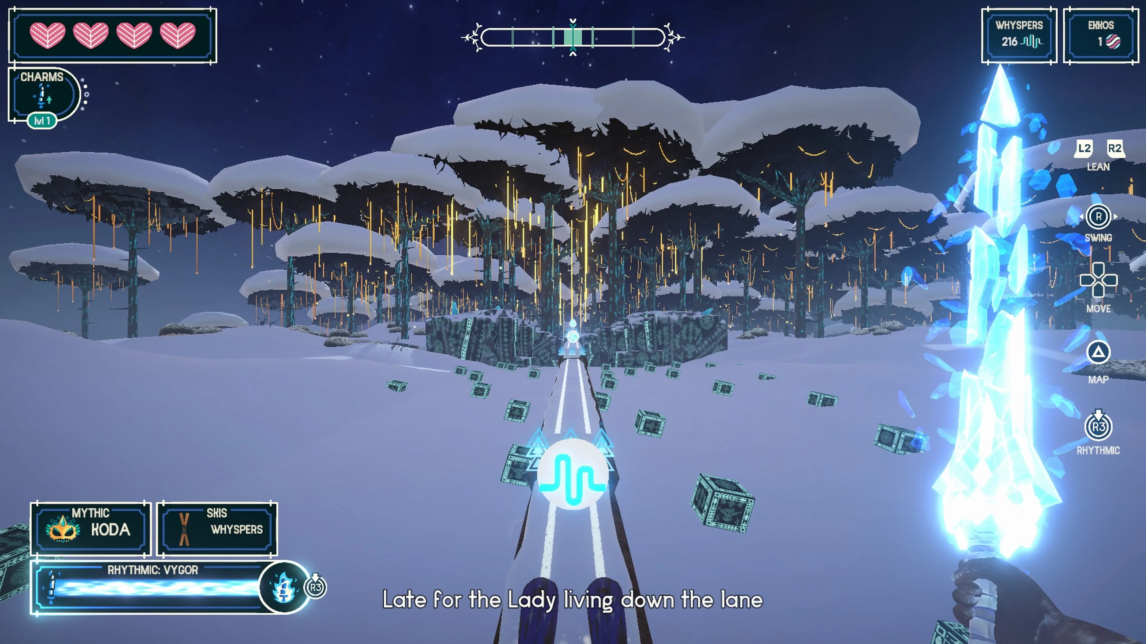 Game thủ trượt tuyết vượt qua các chướng ngại vật theo nhịp điệu trong game Fresh Tracks.