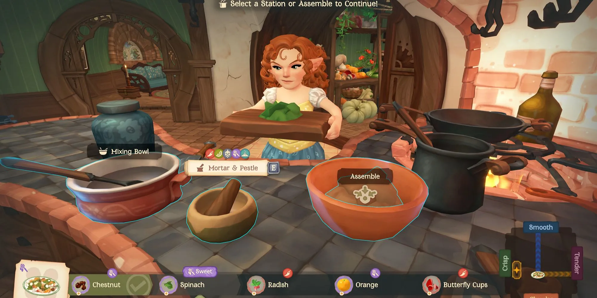 Giao diện nấu ăn chính thức trong Tales of the Shire, minh họa cơ chế ẩm thực.