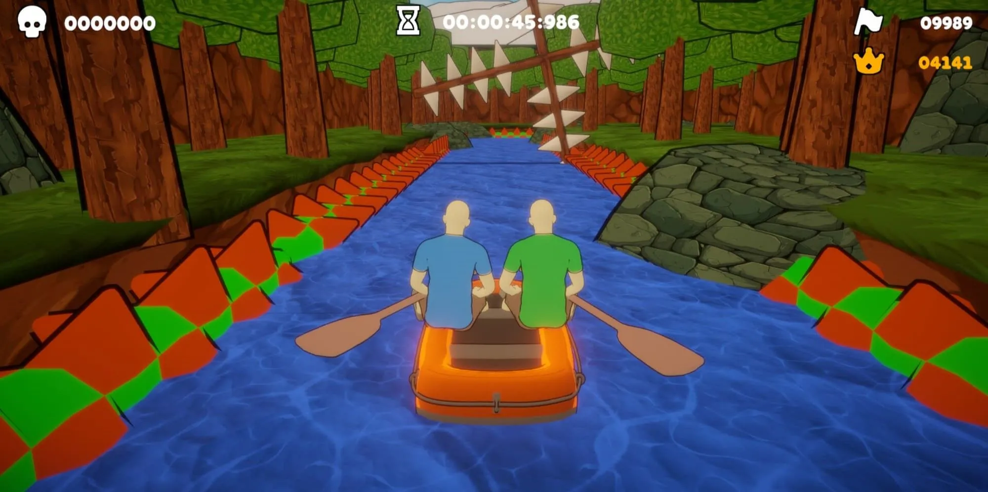 Hai nhân vật chèo thuyền trong Paddle Paddle Paddle, game đua thuyền parkour co-op thử thách