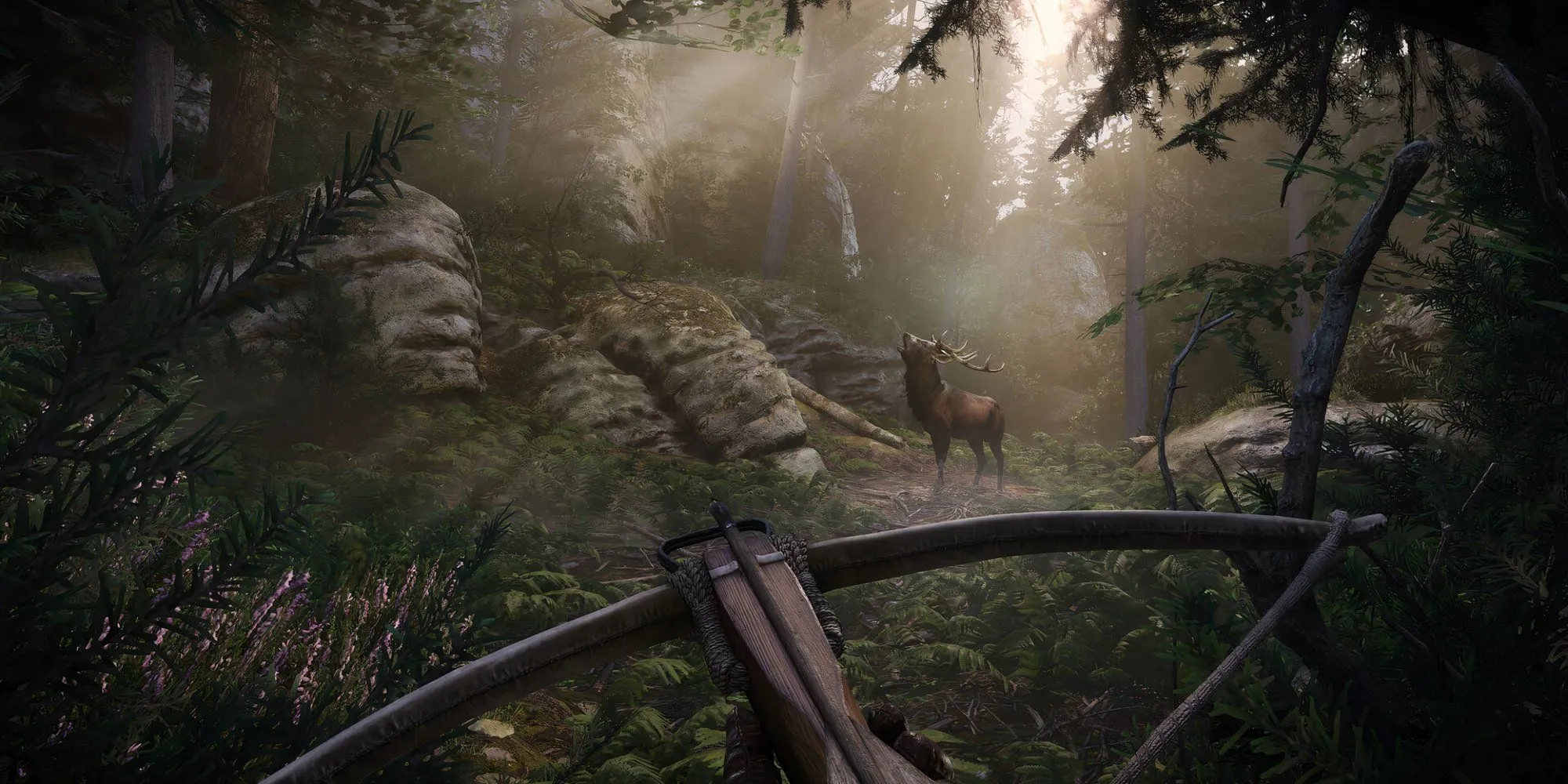 Henry dùng nỏ săn hươu trong môi trường tự nhiên của Kingdom Come Deliverance 2