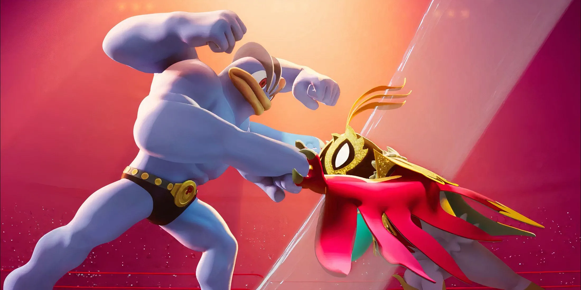 Hình ảnh Mega Hawlucha đối đầu Machamp trong trận đấu quảng bá Pokémon Legends Z-A