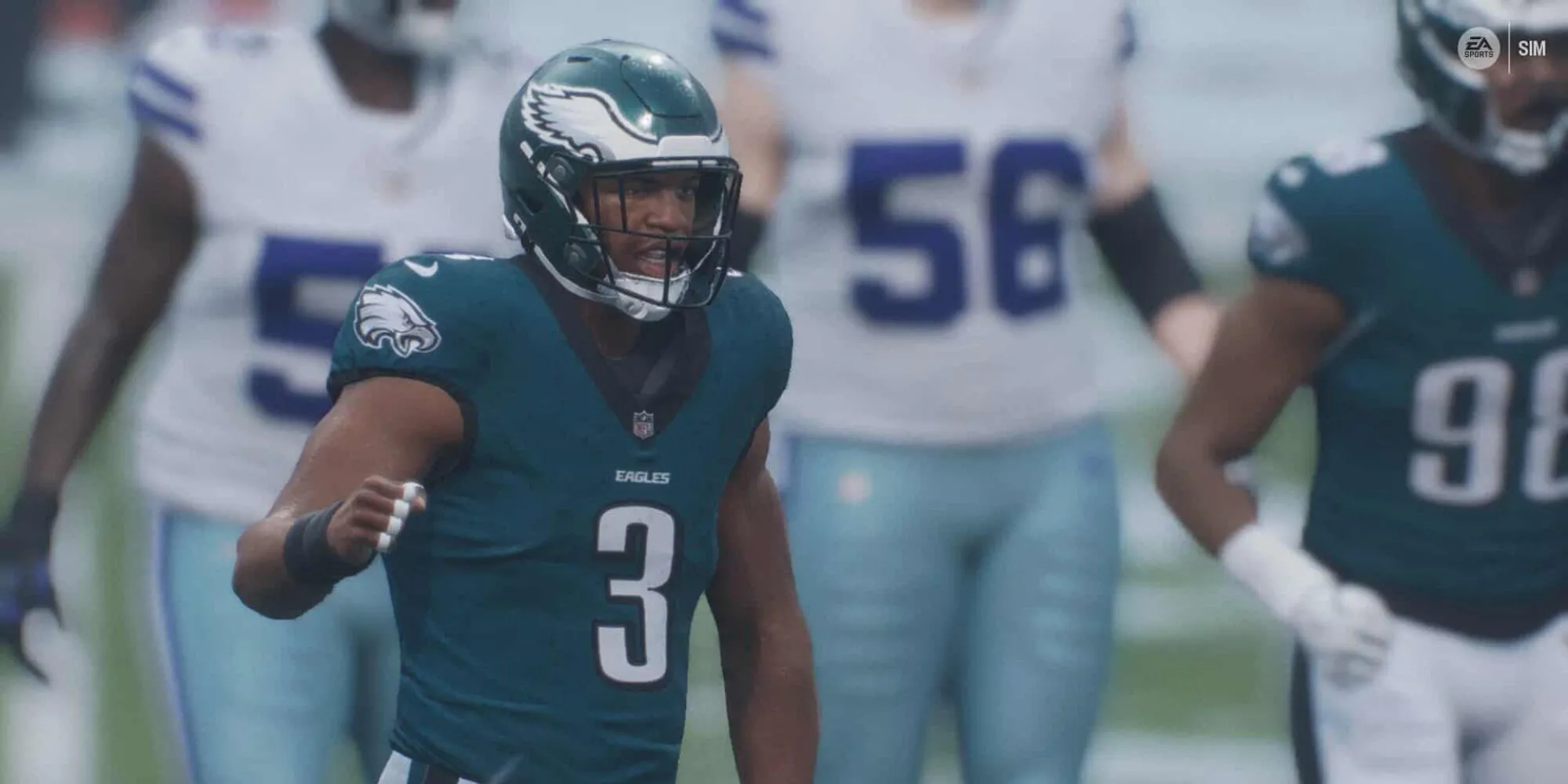 Hình ảnh từ Madden NFL 26 với cầu thủ đội Eagles, minh họa cho những vấn đề cấu trúc cố hữu của series Madden.