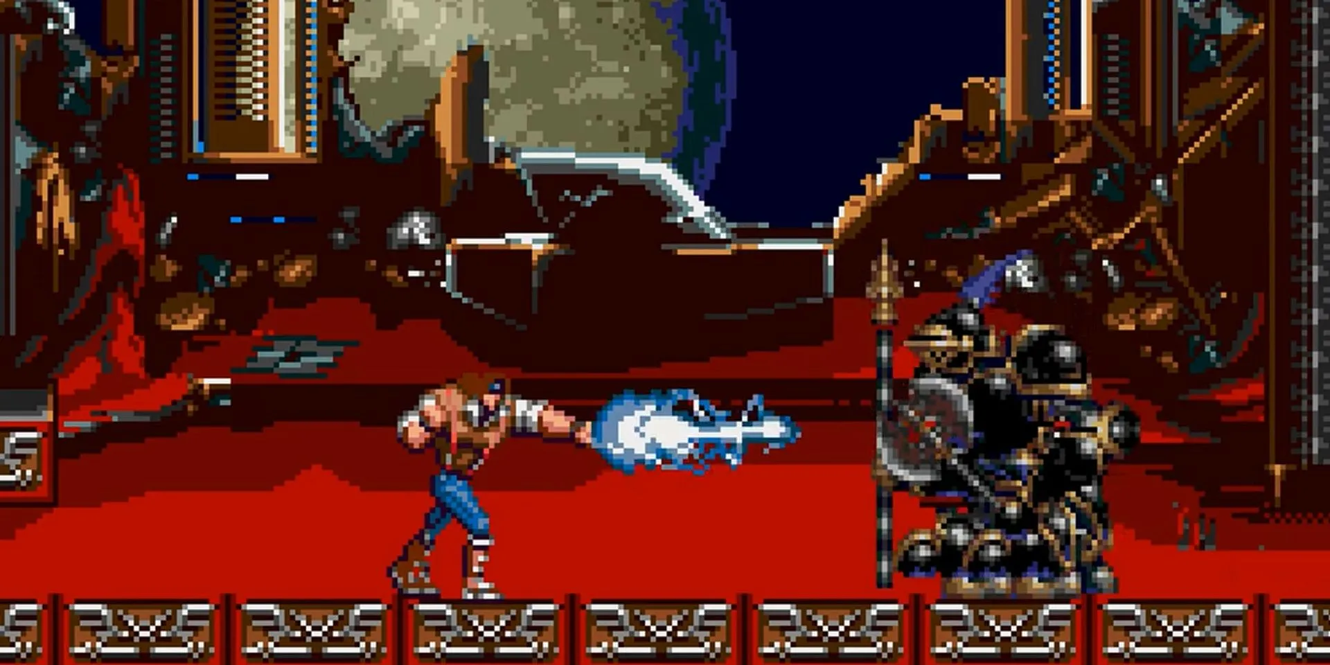John Morris chiến đấu với trùm người dơi trong Castlevania: Bloodlines