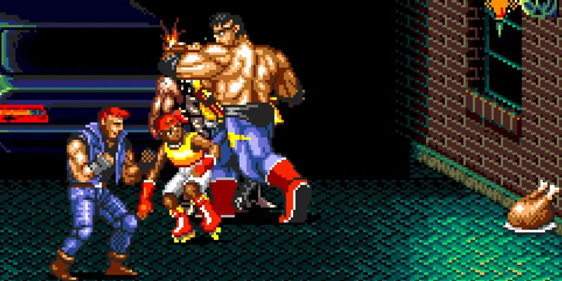Max và Skate phối hợp chiến đấu trong Streets of Rage 2