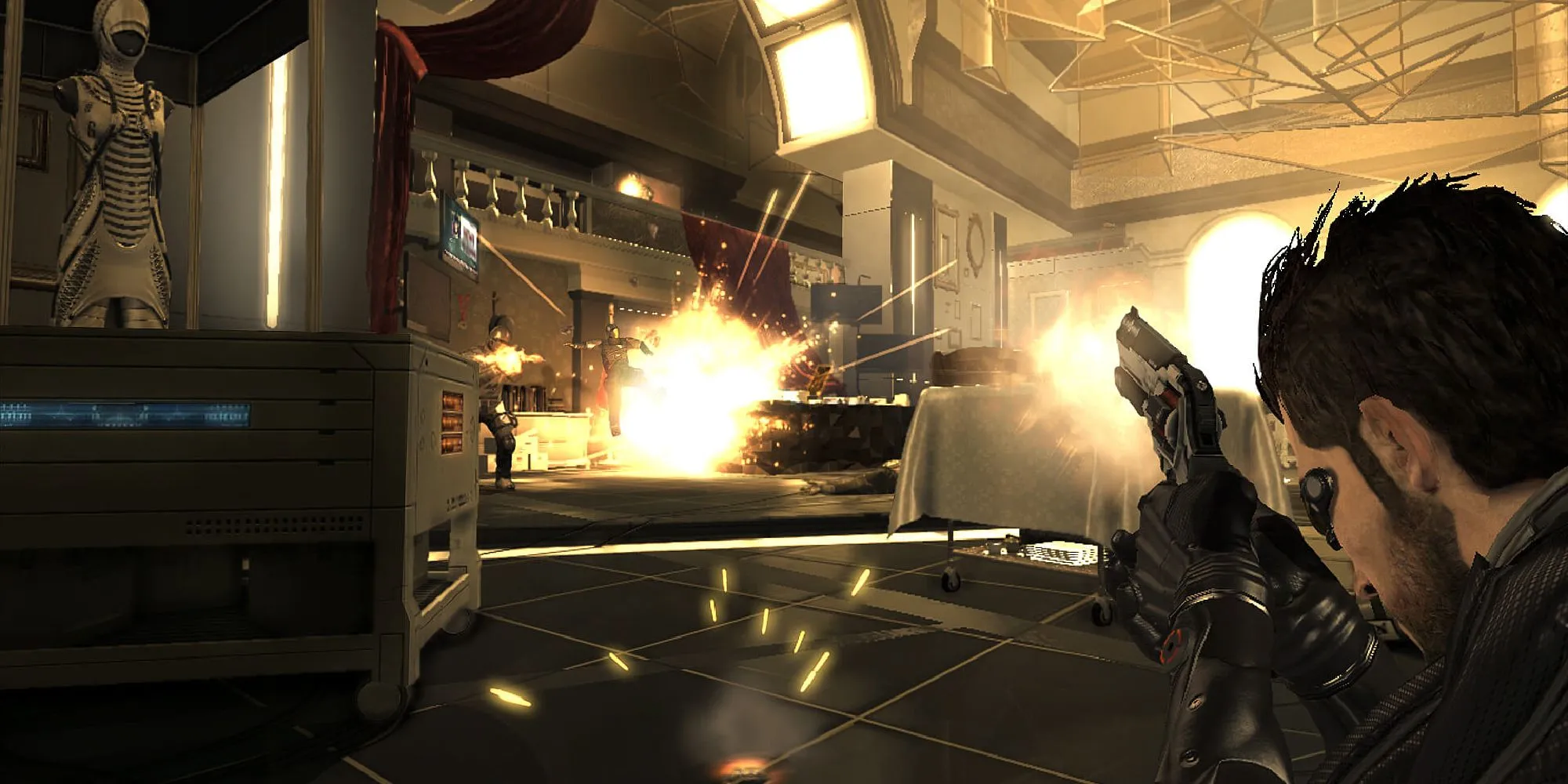 Mô tả hình ảnh: Một cảnh hành động trong Deus Ex: Mankind Divided, cho thấy sự lựa chọn đa dạng trong cách tiếp cận nhiệm vụ.