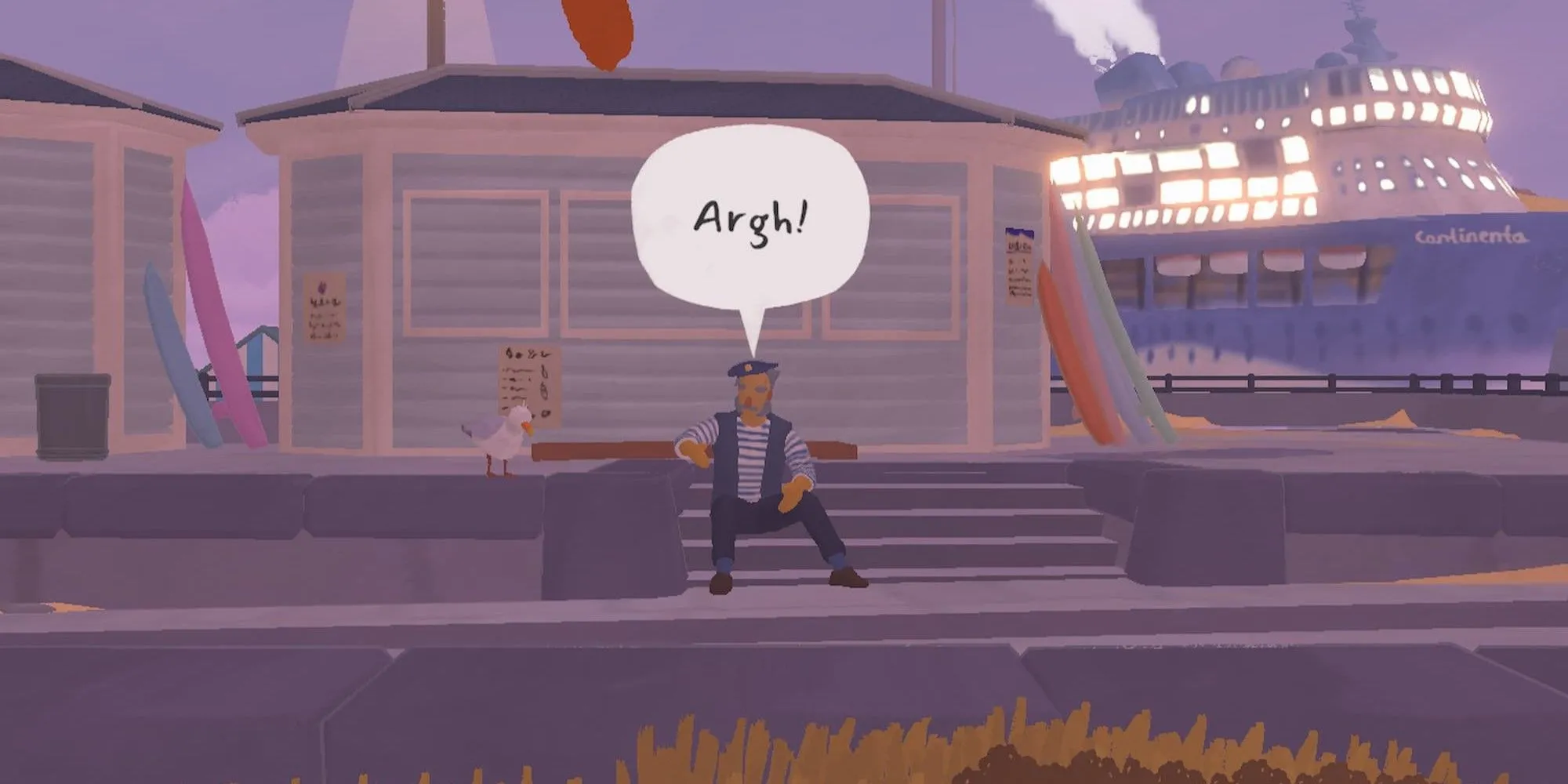 Một ông lão nói &quot;Argh&quot; trong game Tiny Bookshop, biểu cảm có thể liên quan đến sự lặp lại gameplay