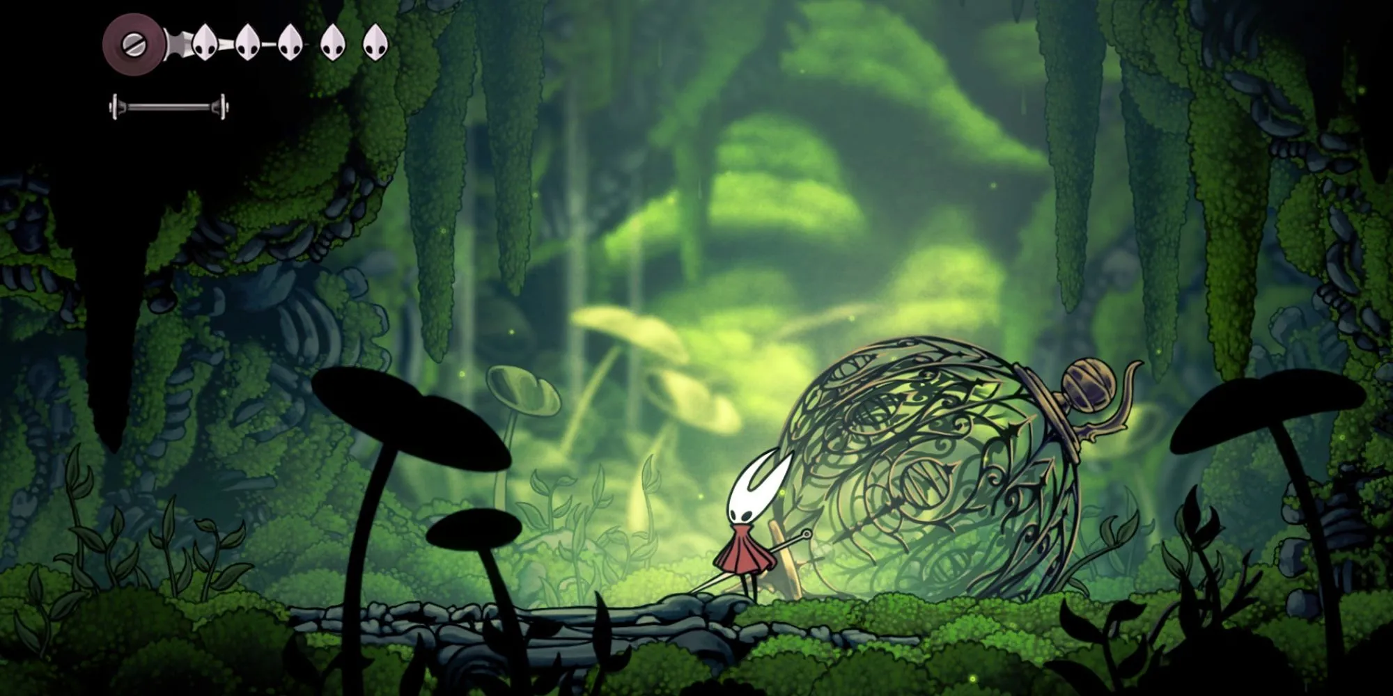 Nữ anh hùng Hornet trong Hollow Knight: Silksong đối đầu với một kẻ thù trong bối cảnh hang động