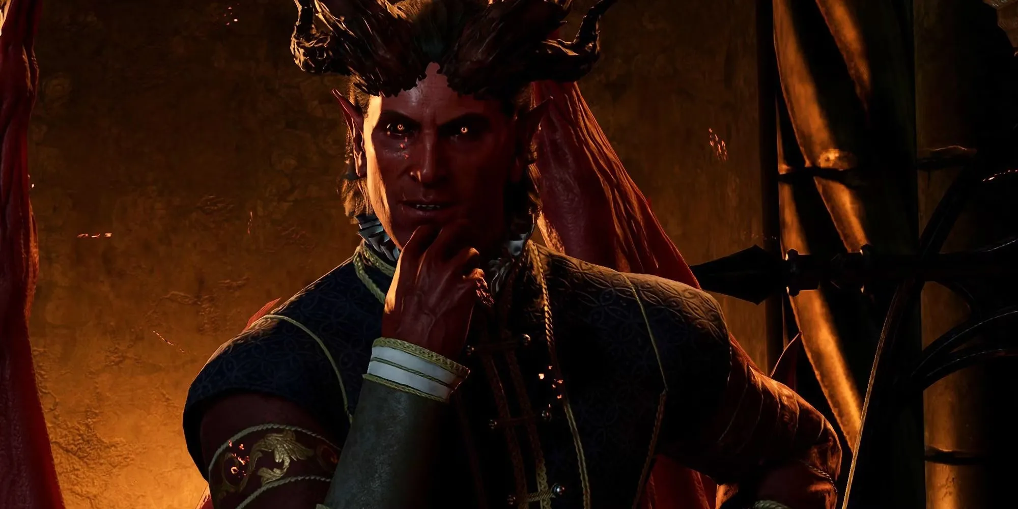 Raphael, một ác quỷ hùng mạnh trong Baldur's Gate 3, đang cười nham hiểm