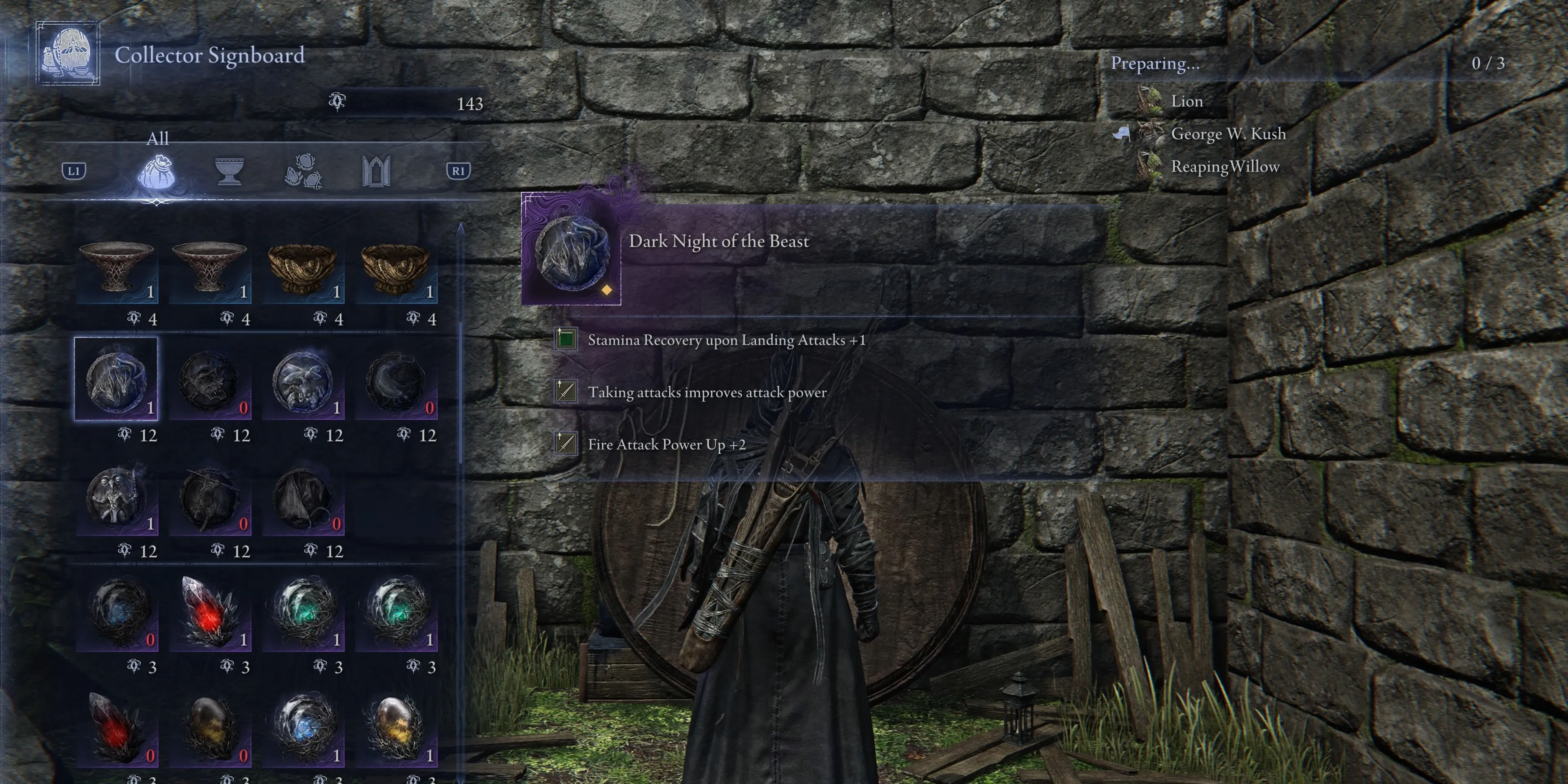 Relic Dark Night of the Beast là phần thưởng khi đánh bại boss Everdark Sovereign Tricephalos