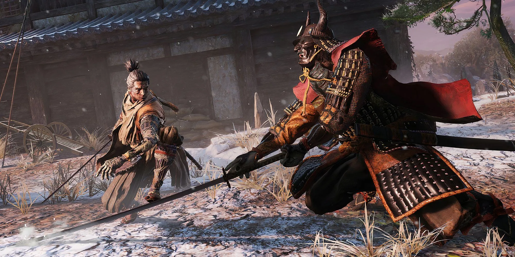 Sekiro thực hiện Mikiri Counter chính xác trước đòn tấn công của Genichiro Ashina