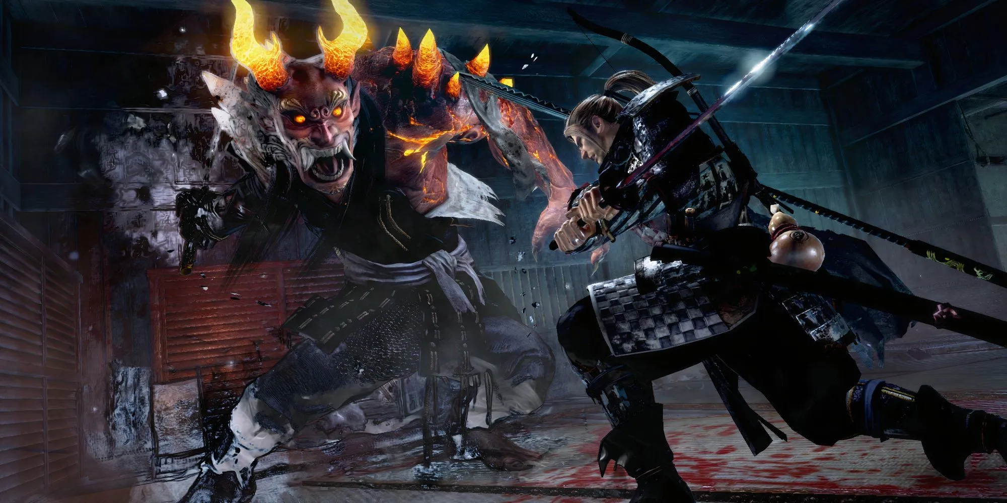 William chiến đấu với boss Yokai trong Nioh, thể hiện cơ chế chiến đấu tốc độ cao