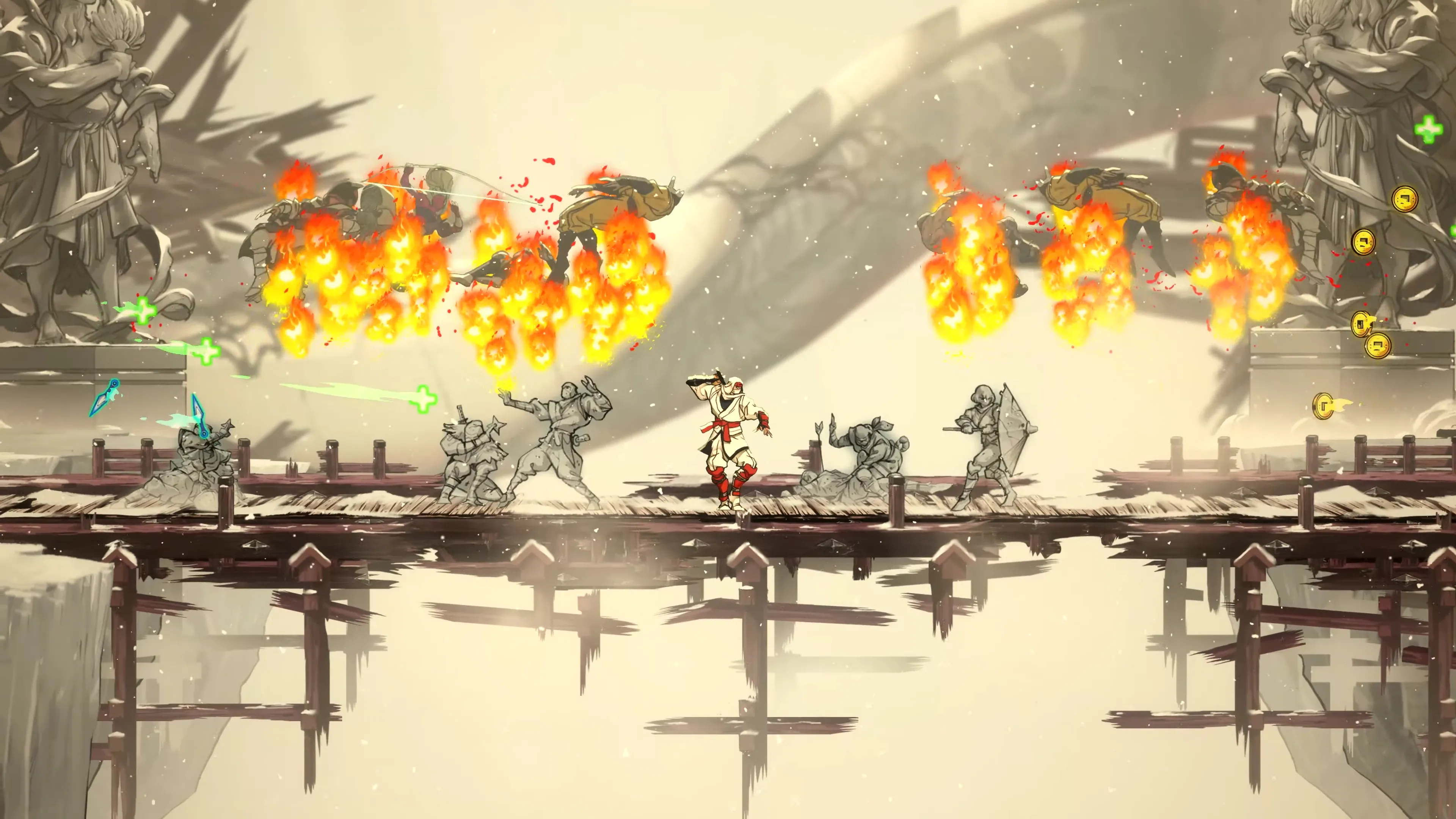Ảnh phóng to cảnh trong trailer Shinobi: Art of Vengeance, thể hiện bố cục màn hình và kẻ thù