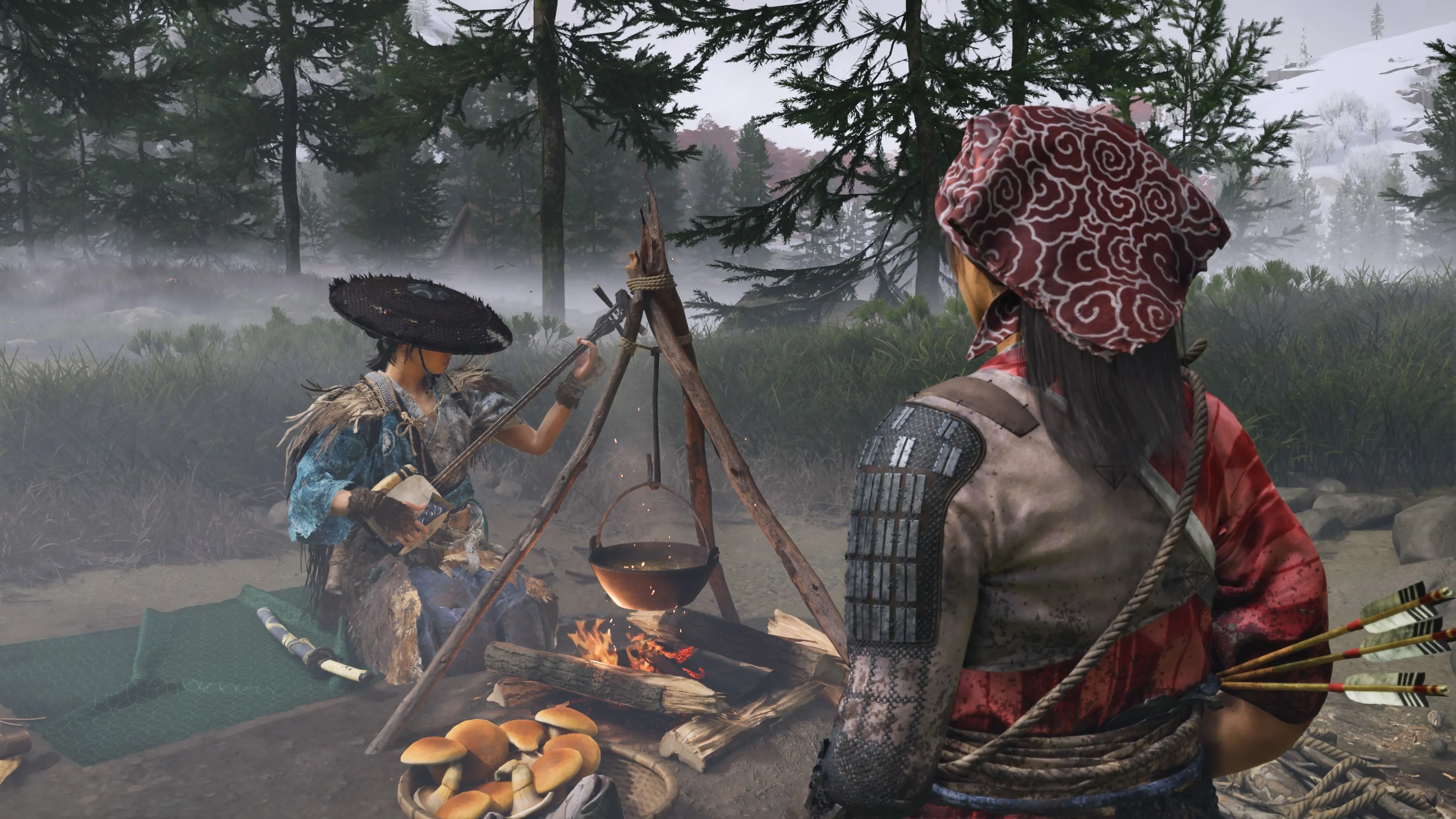 Atsu chơi shamisen, cảnh thể hiện khía cạnh cảm xúc và thính giác trong gameplay