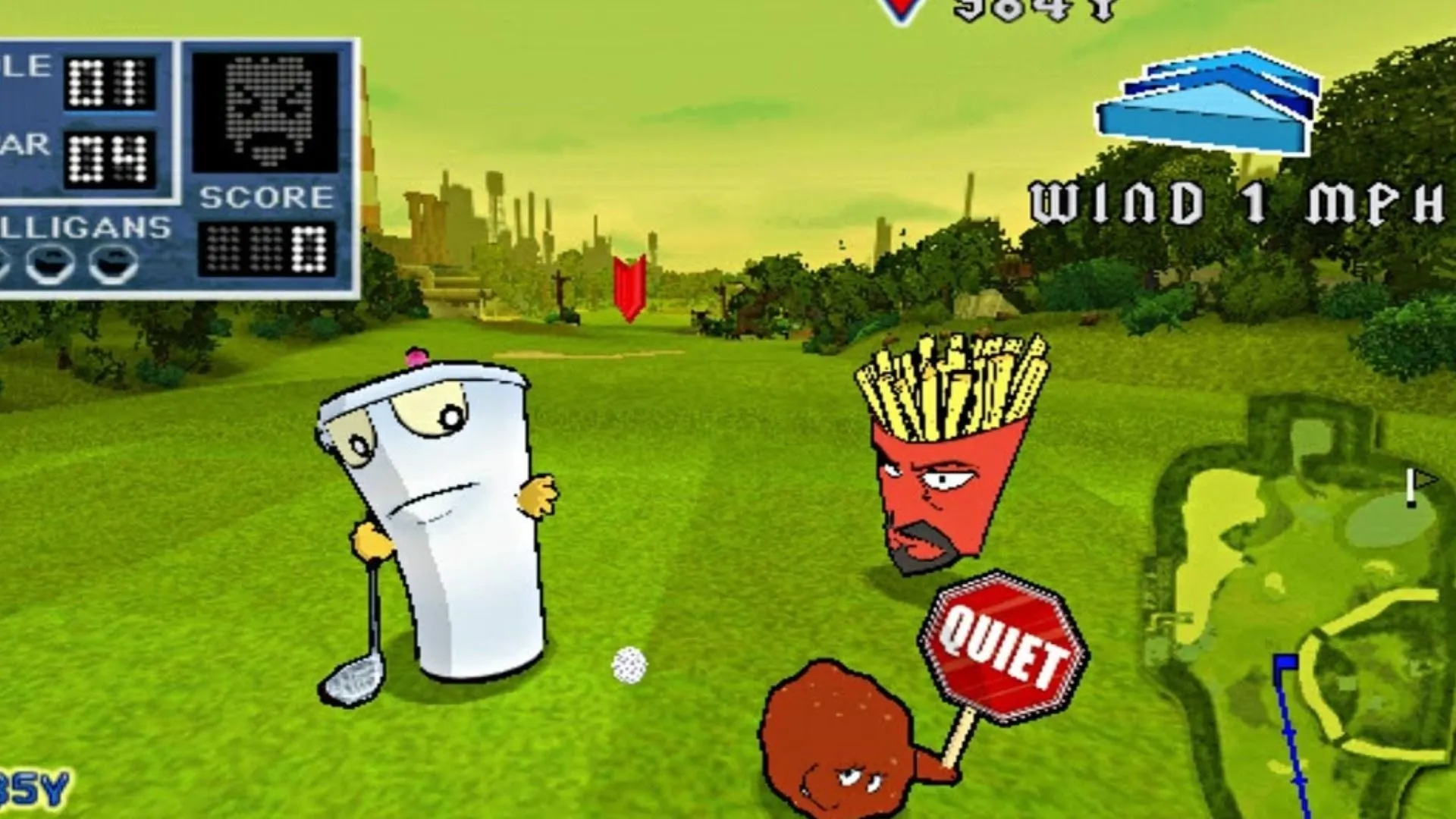 Bìa Aqua Teen Hunger Force: Zombie Ninja Pro-Am trên PS2 với nhân vật hoạt hình và thiết kế kém sắc