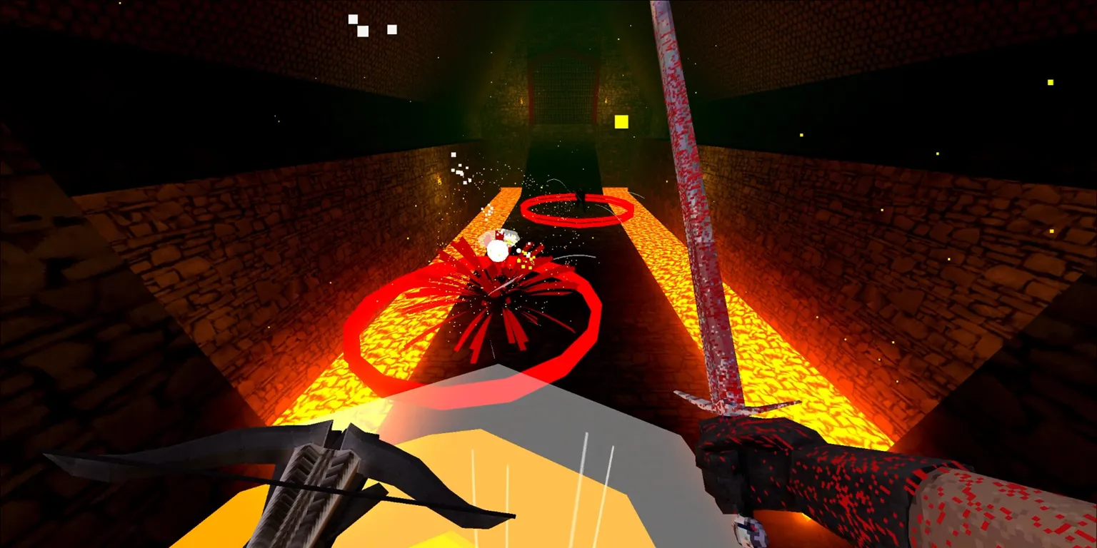 Bloodthief phong cách trung cổ but giữ momentum và level design khuyến khích speedrun tương tự Neon White