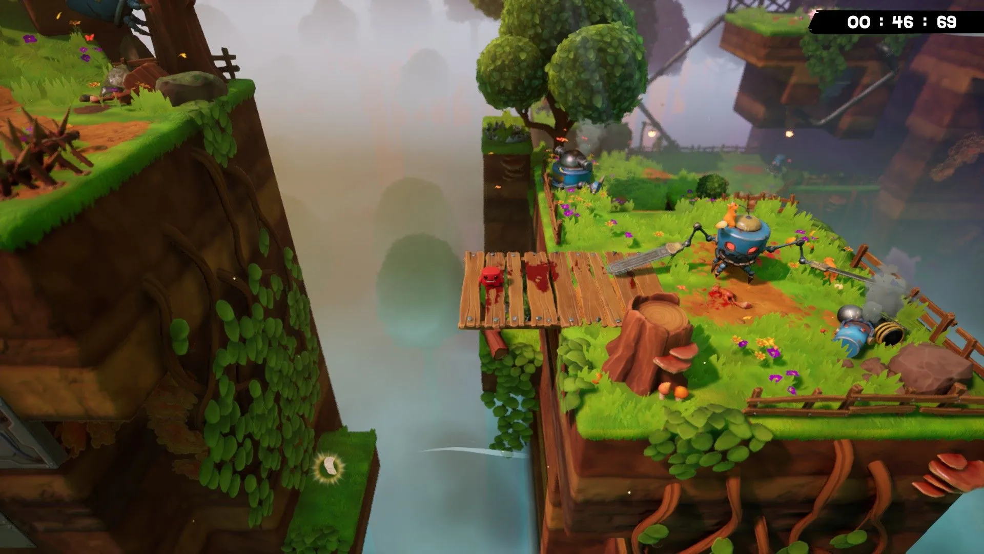 Cảnh platforming yêu cầu wall run và wall climb trong Super Meat Boy 3D