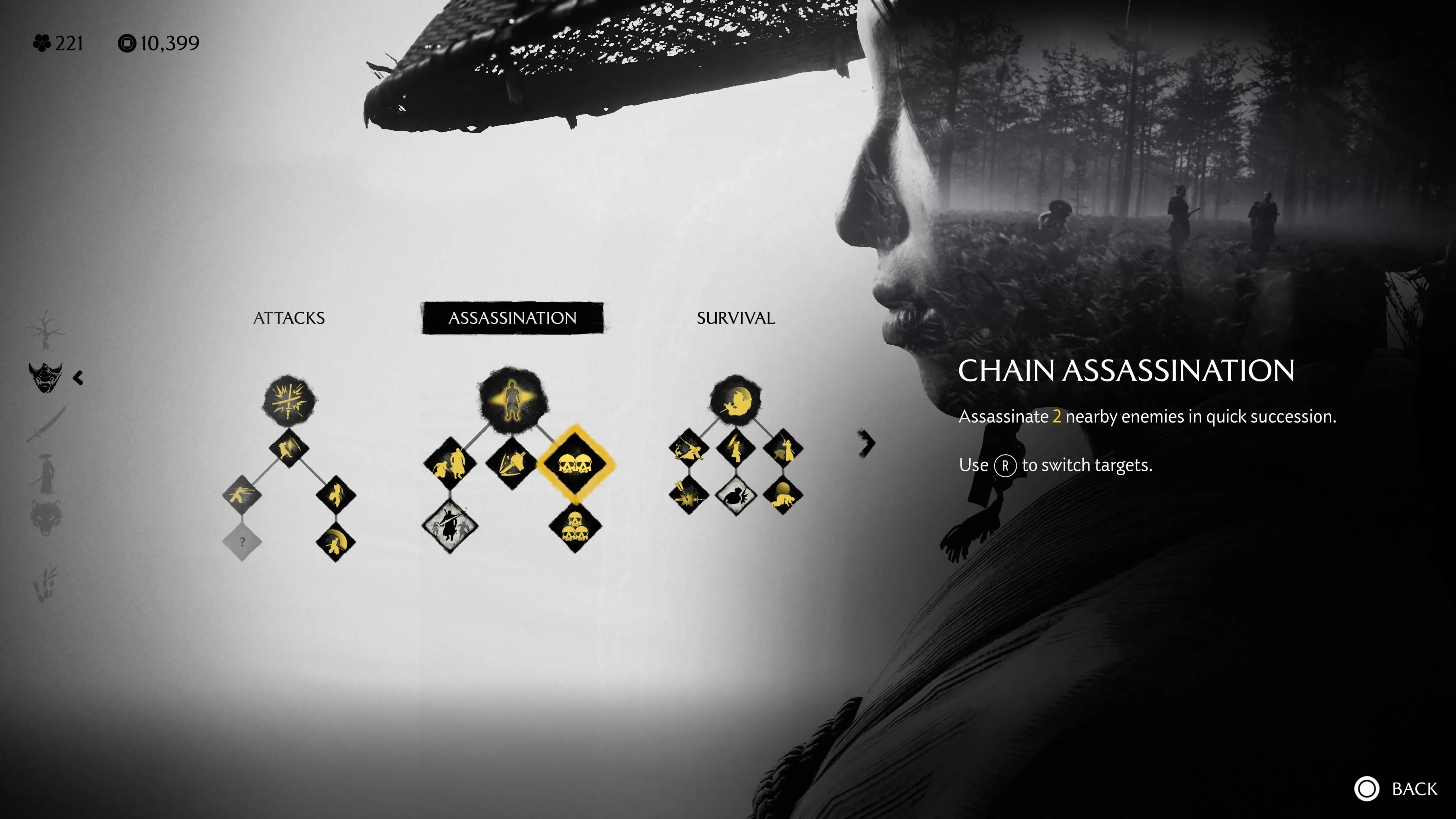 Chain Assassination cho phép liên sát mục tiêu gần trong Ghost of Yotei