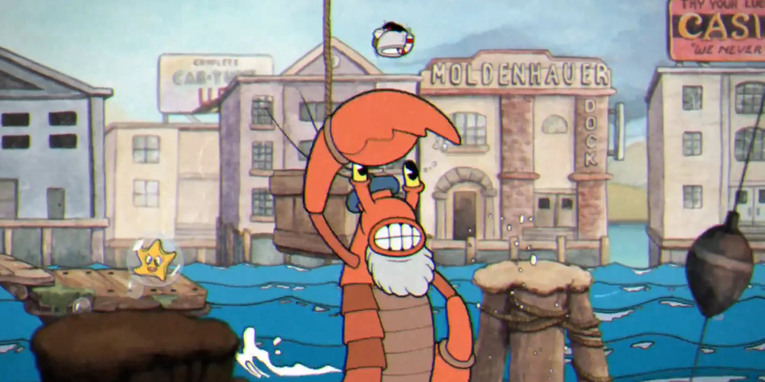 Cuphead - Perilous Piers với hàng loạt kẻ địch, đạn dồn và nền tảng di chuyển
