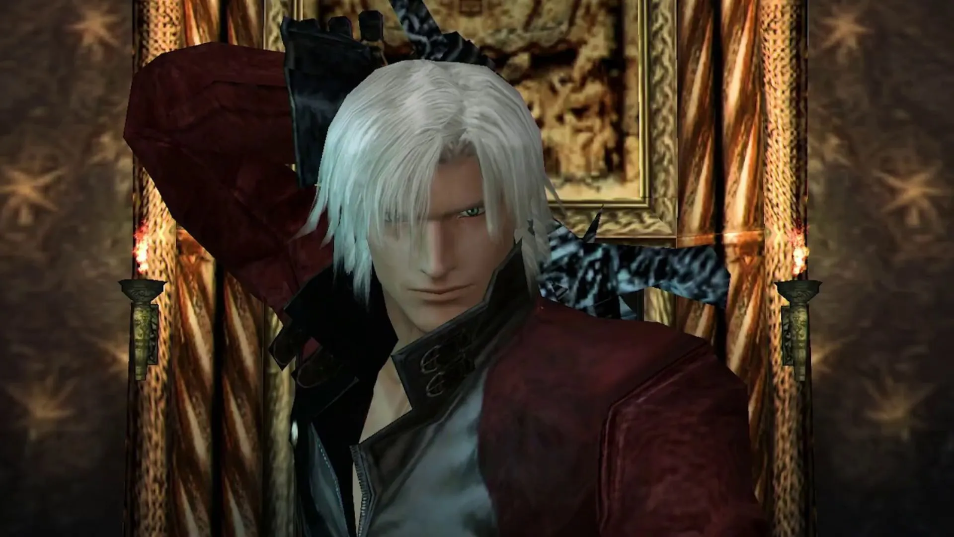 Dante trong Devil May Cry 2 trên nền thành phố với thiết kế môi trường ít tính thẩm mỹ Gothic