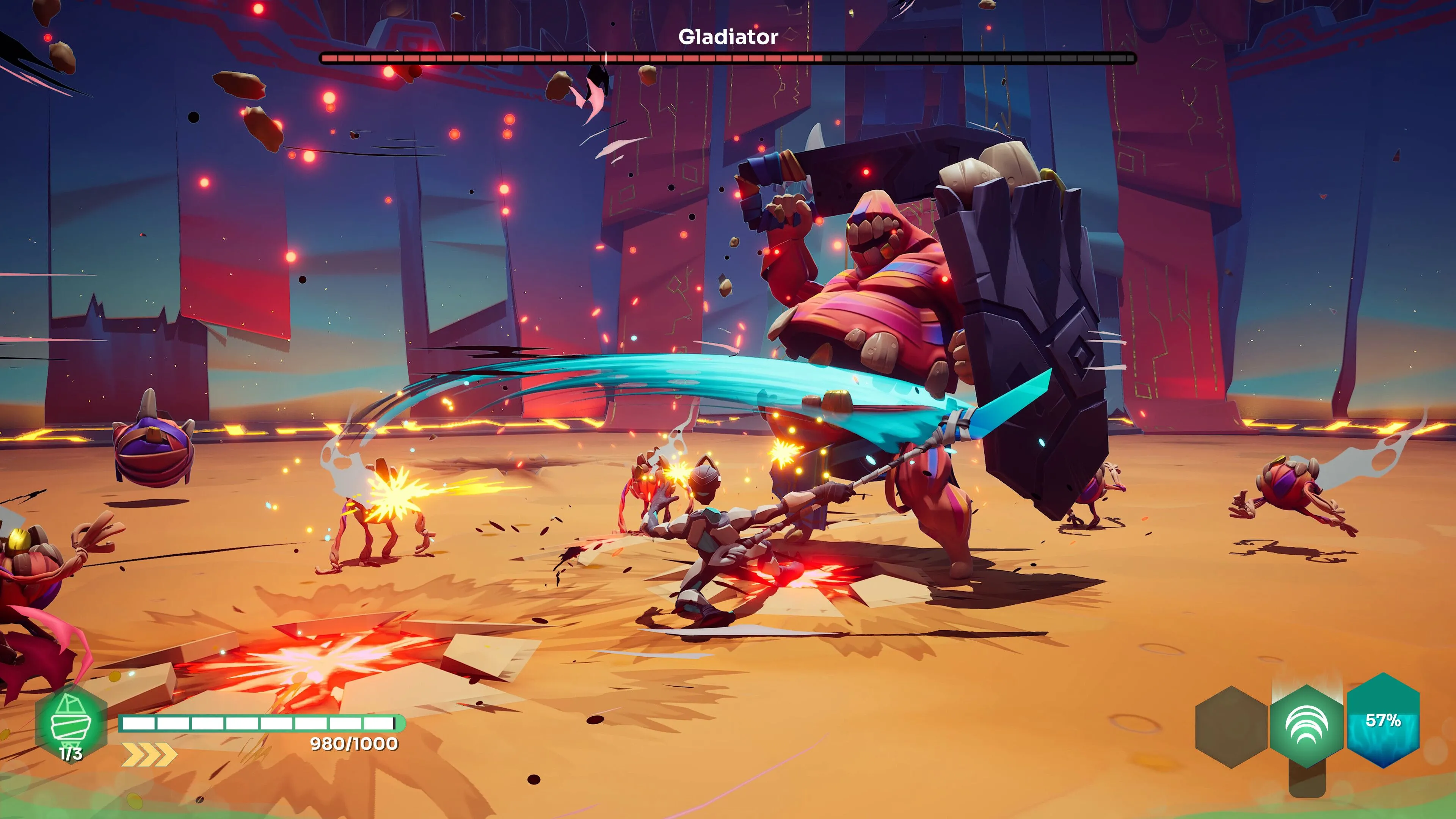 Godbreakers gameplay roguelite góc nhìn TPS co-op mechanic lao vào kẻ thù phát nổ từ trong