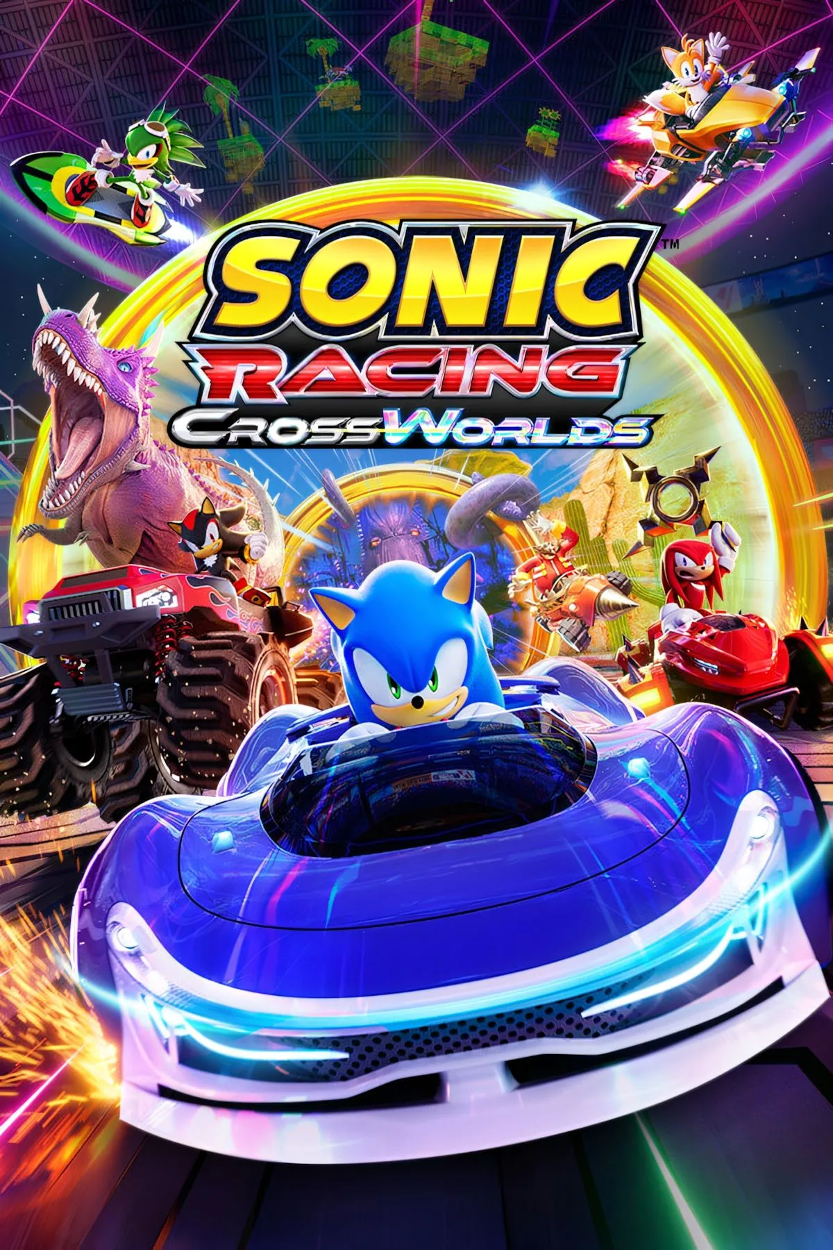Hình ảnh cover Sonic Racing CrossWorlds thể hiện giao diện chính của trò chơi và nội dung crossover Persona 5