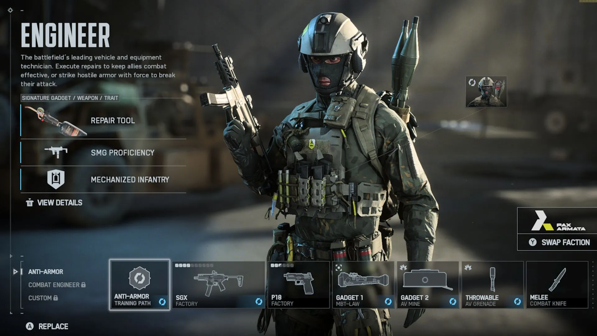 Hình ảnh Engineer chuẩn bị phá và sửa chữa phương tiện, vai trò then chốt khi có xe trên bản đồ