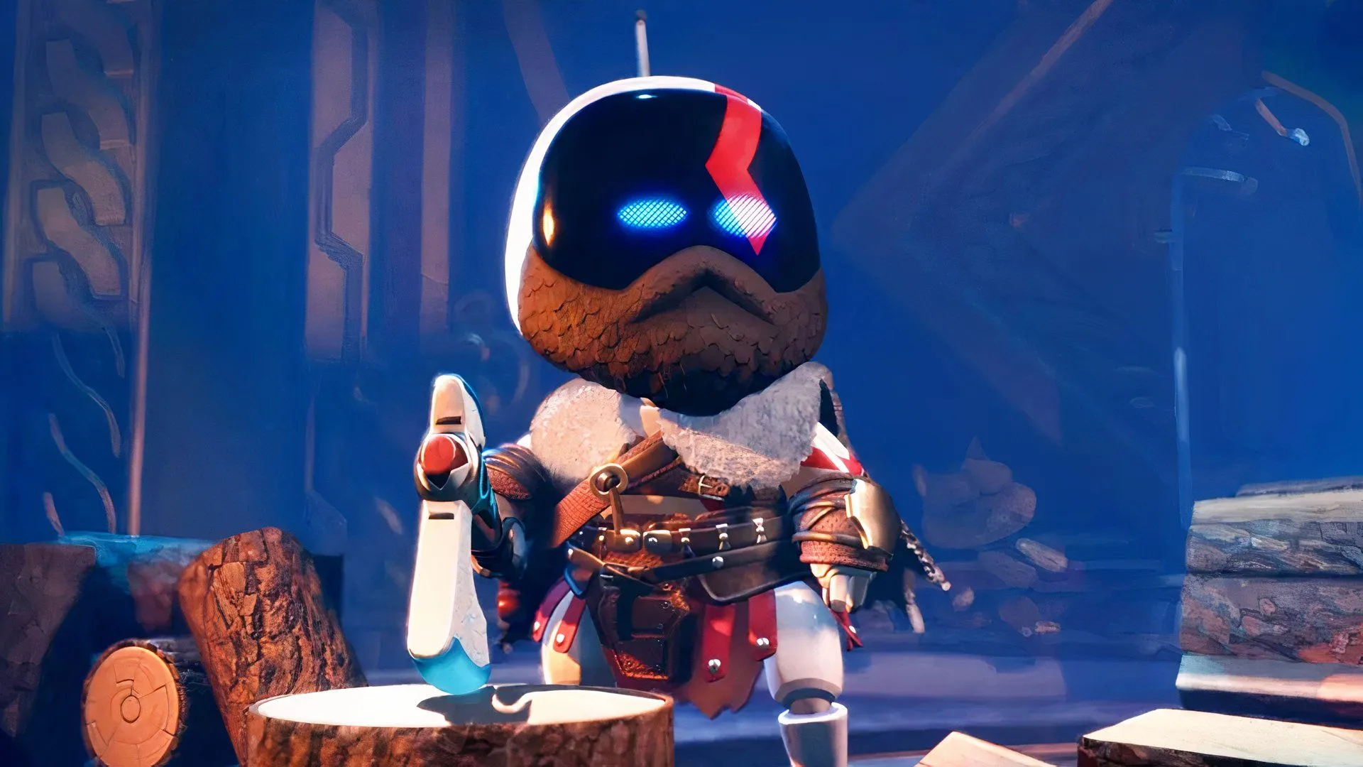 Kratos trong màn hình kết hợp với Astro Bot minh họa ảnh hưởng văn hóa và crossover giữa các IP trên nền tảng PS5