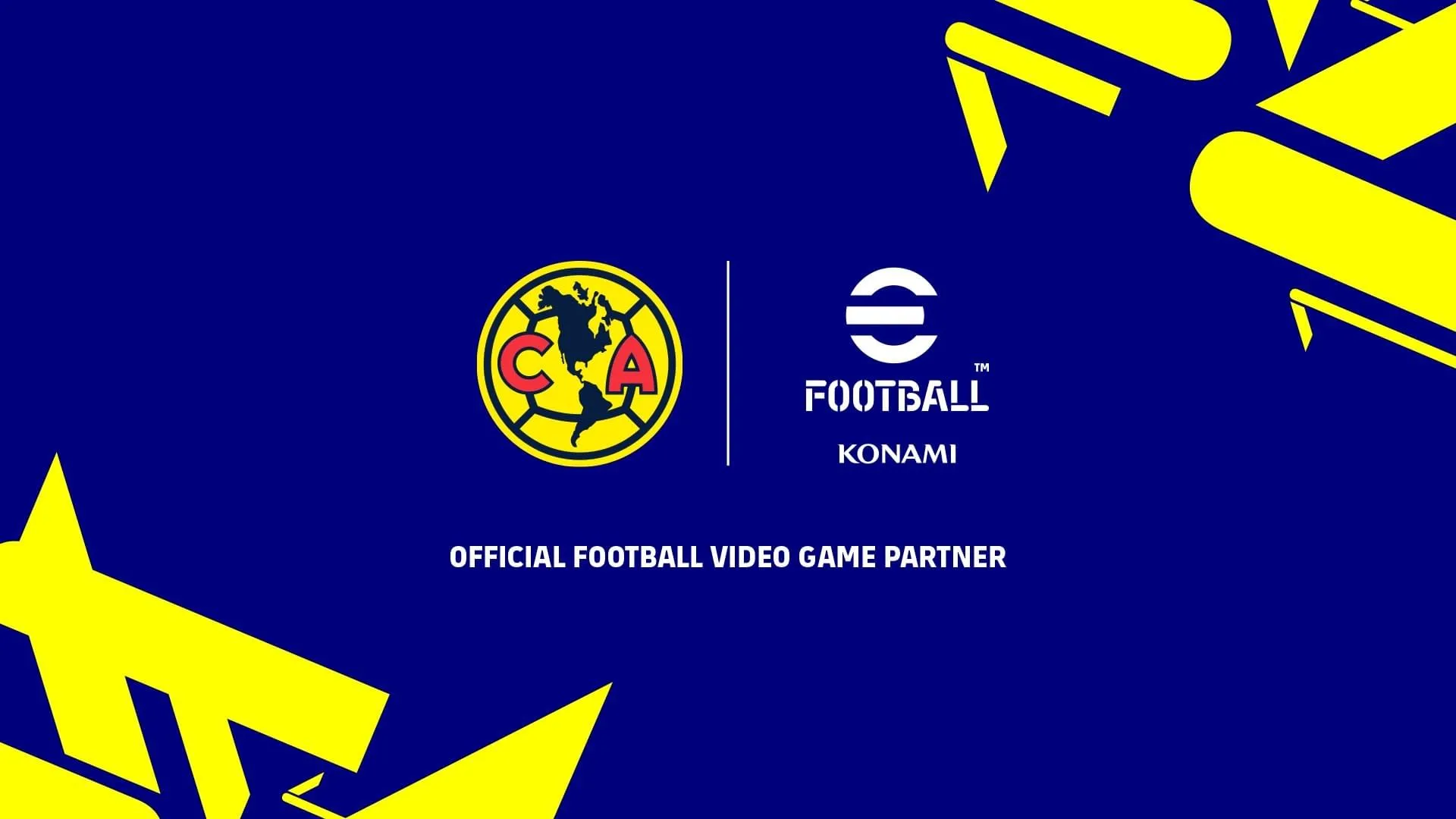 Logo hợp tác Konami eFootball và Club América trên nền đồ họa thông tin