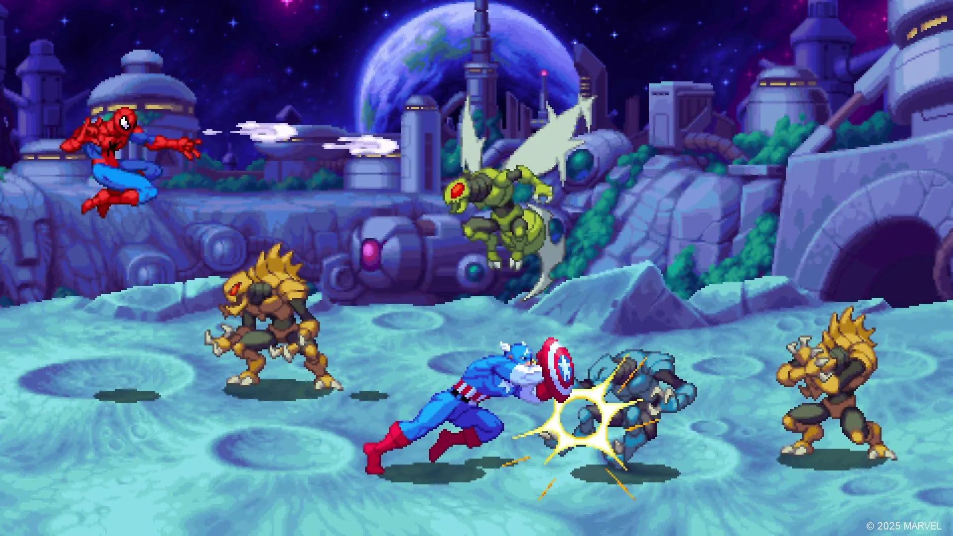 MARVEL Cosmic Invasion gameplay beat em up nhiều anh hùng tag system co-op địa điểm Marvel