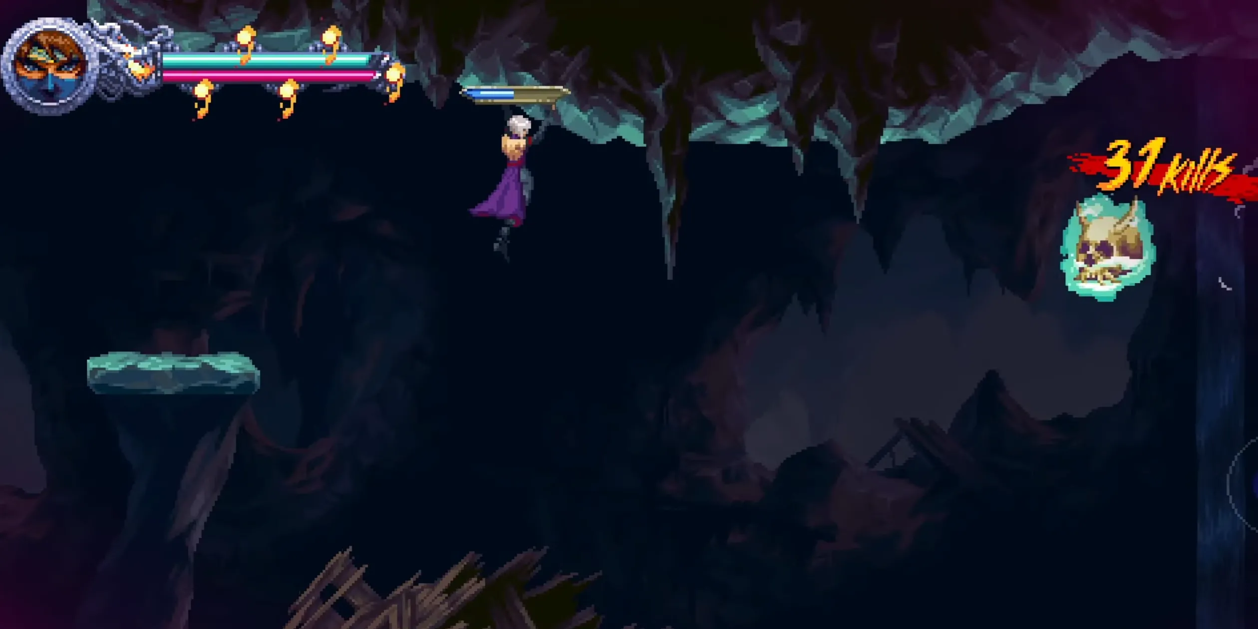 Ninja Gaiden Ragebound - phân đoạn Back in the Caves với địa hình hang và áp lực thời gian