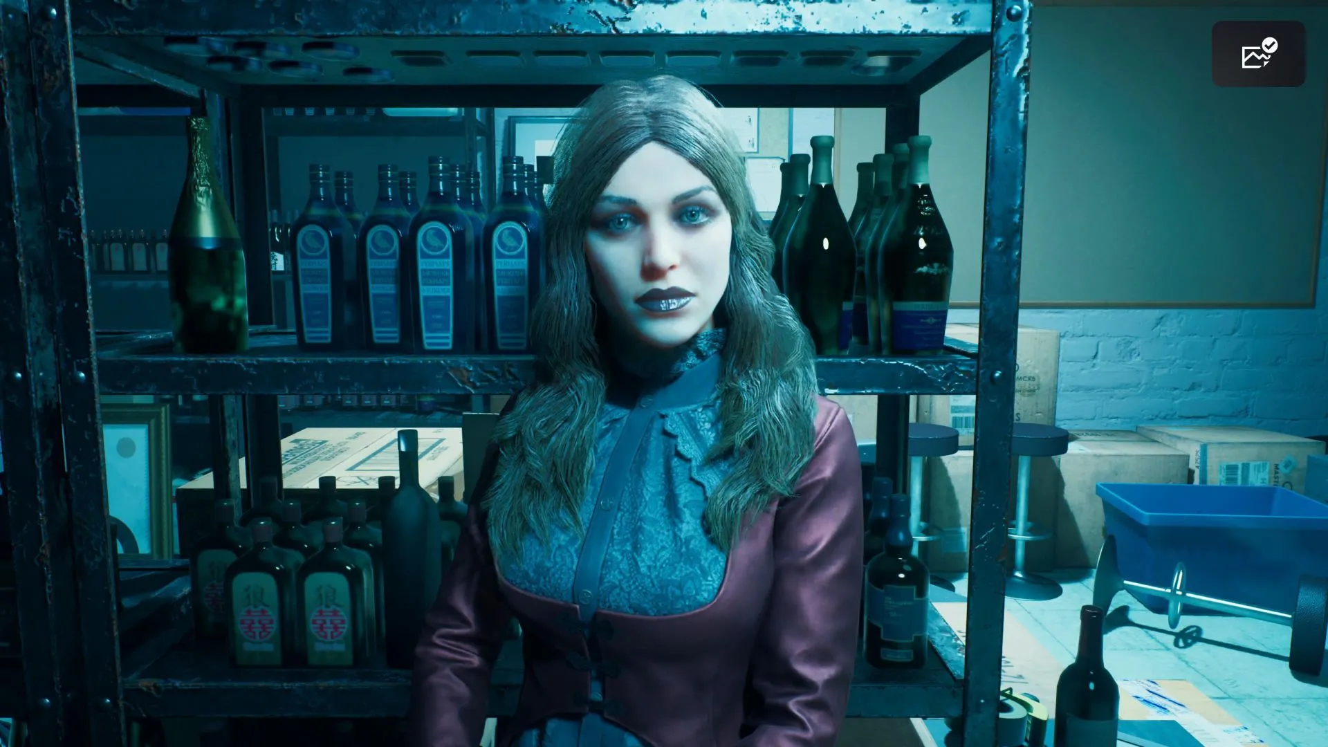Pandora, một nhân vật phụ và cảnh trong Bloodlines 2 thể hiện tương tác NPC trong Seattle