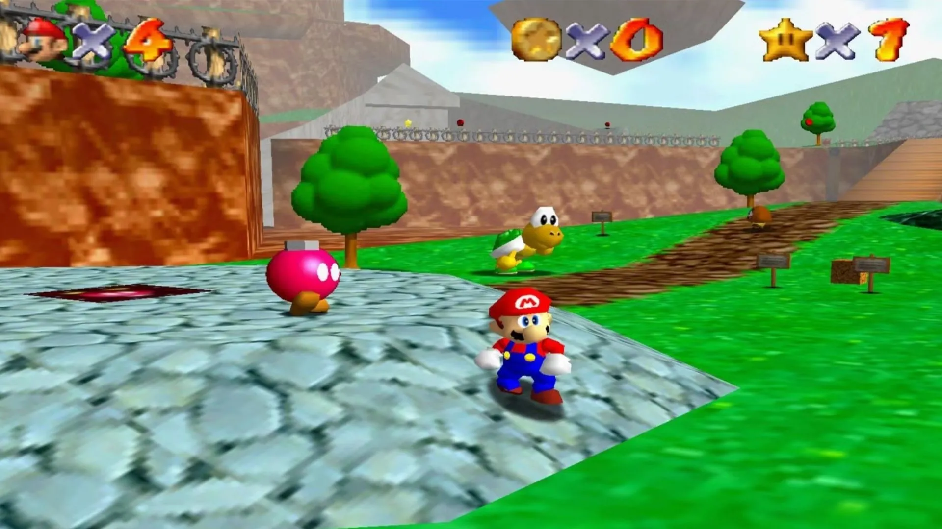 Super Mario 64 — hình minh họa bìa, biểu tượng bước chuyển 3D trong nền tảng platformer